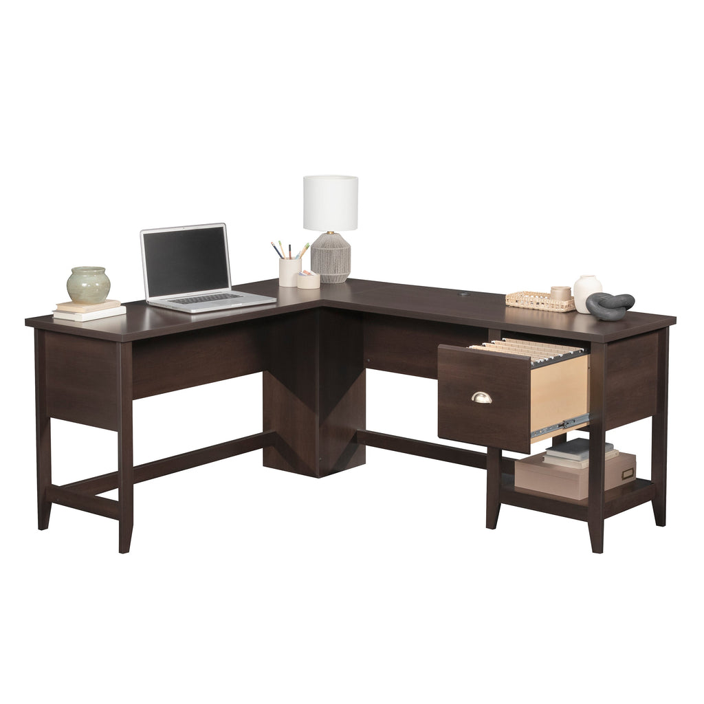 L-Shaped Desk, Brown finish