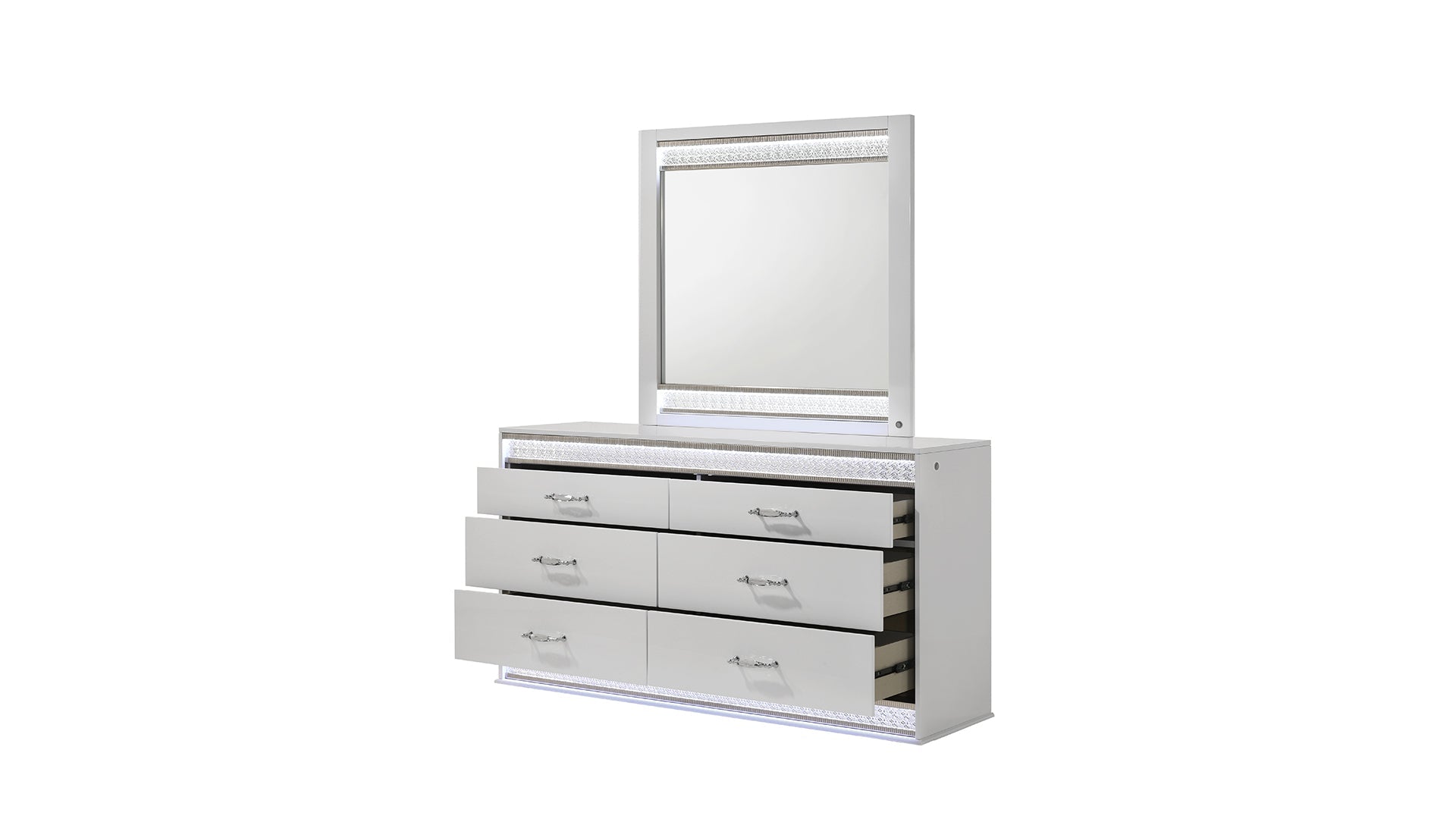 Glam Modern Style 5 Pc Queen Bedroom Set with LED Headboard Made with Wood in White(NJ INVENTORY)