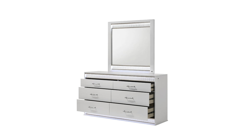 Glam Modern Style 5 Pc King Bedroom Set with LED Headboard Made with Wood in White(CA INVENTORY)