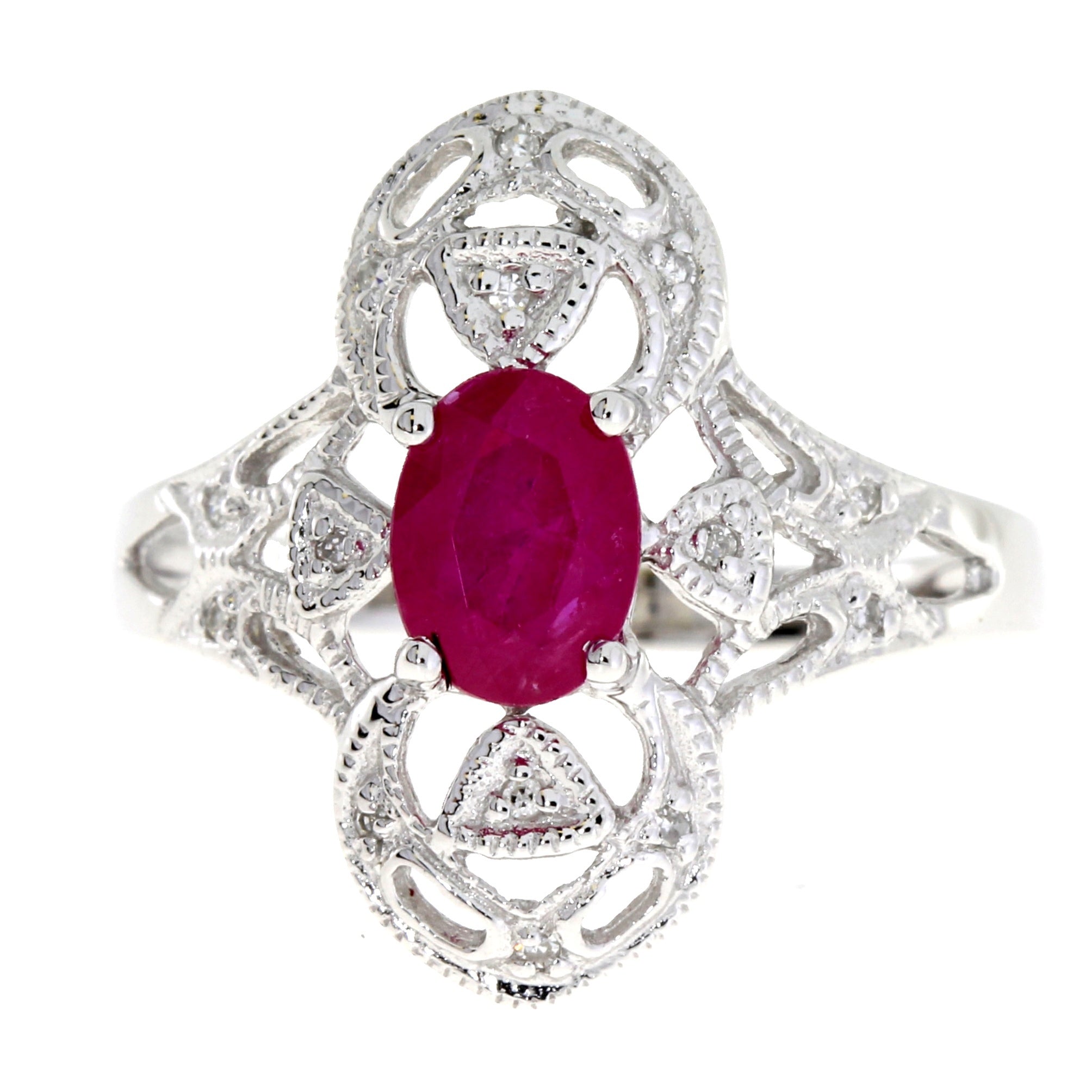 Natural 1.05ct Ruby Diamond Ring 10KT White Gold