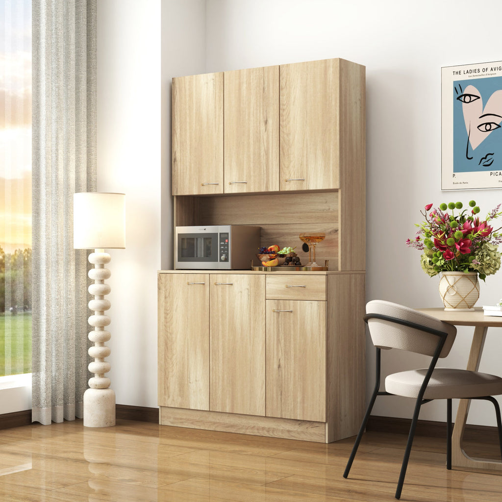 70.87' Tall Wardrobe& Kitchen Cabinet, with 6-Doors, 1-Open Shelves and 1-Drawer for bedroom,Rustic Oak