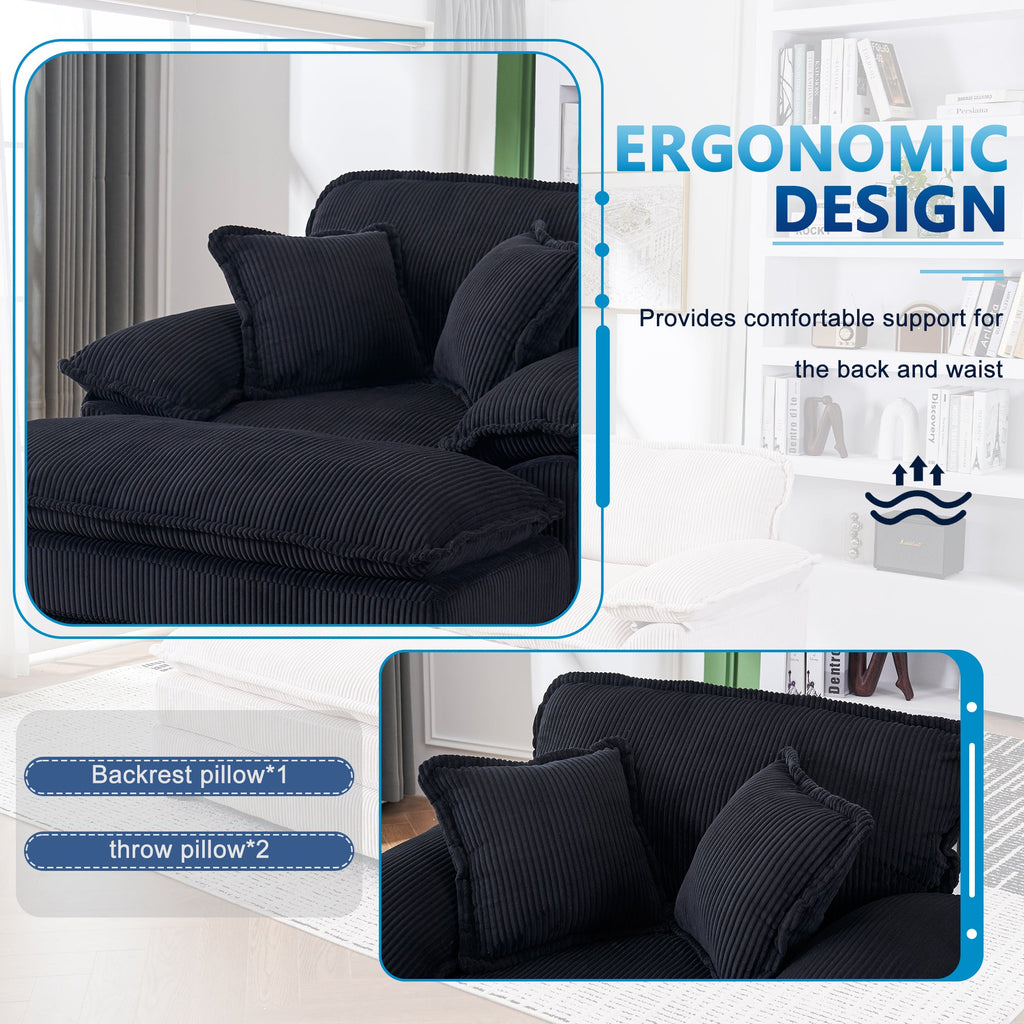 56.3 Inch Corduroy single sofa With  2 toss pillows and a ottoman ,Comfy Sofa- Deep Seat Couch for Living Room