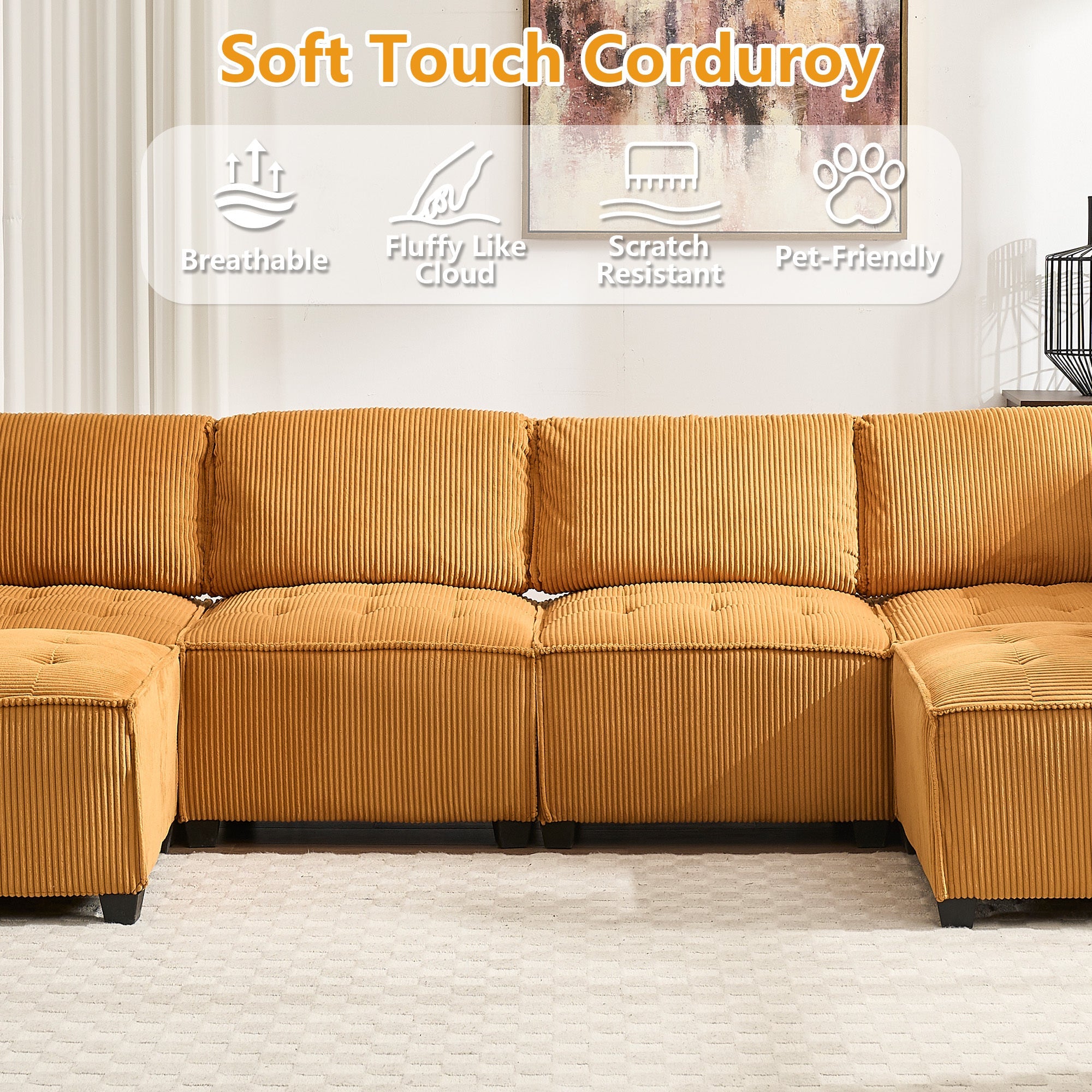 UNITED WE WIN Modular Sectional Sofa U Shaped Modular Couch with Reversible Chaise Modular Sofa Sectional Couch,6- Seat Convertible Sofa,Fit for Living Room