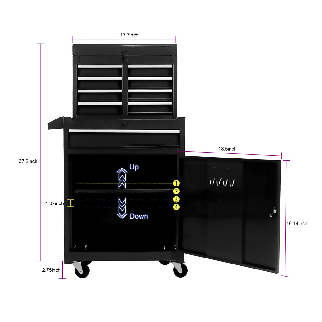 Rolling Tool Chest, 5-Drawer Tool Box Organizer w/Lockable Wheels & Sliding Drawers & Detachable Top & Adjustable Shelf, Tool Storage Cabinet for Garage Workshop(BLACK)