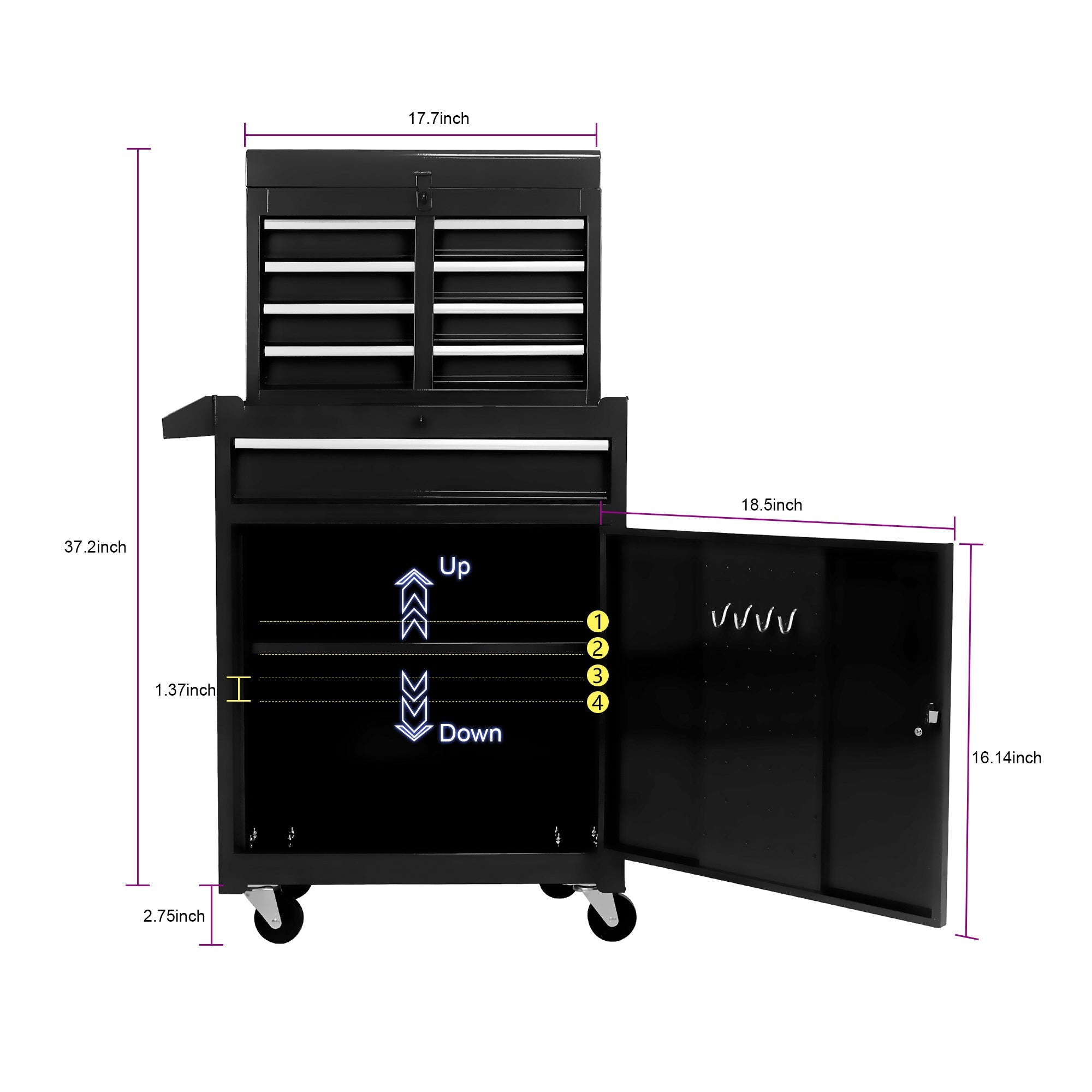 Rolling Tool Chest, 5-Drawer Tool Box Organizer w/Lockable Wheels & Sliding Drawers & Detachable Top & Adjustable Shelf, Tool Storage Cabinet for Garage Workshop(BLACK)