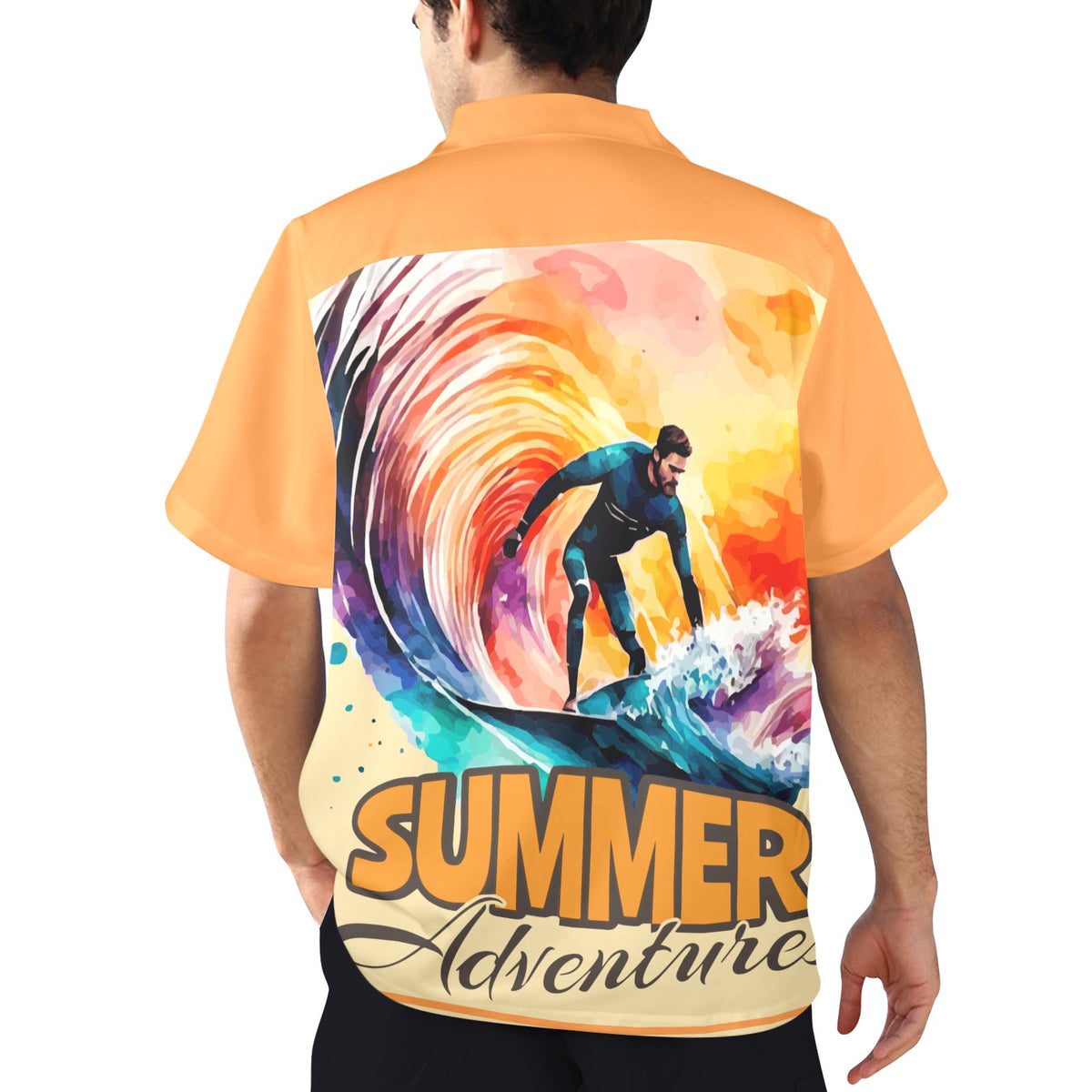 Summer Adventures Men's Orange Button Front Hawaiian Shirt