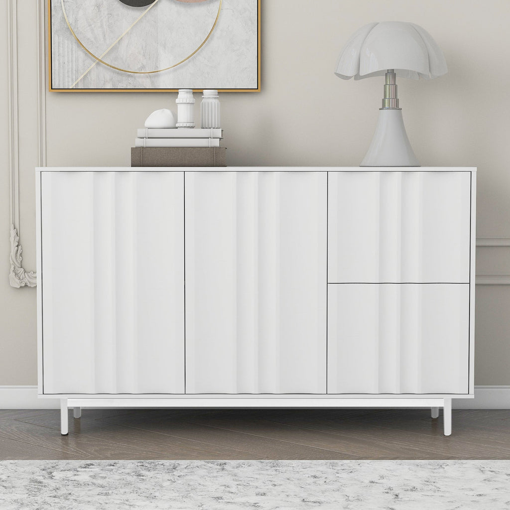 47.2' Buffet Sideboard Cabinet with 2 Doors And Drawers, Adjustable Shelf, Metal Legs Wave Pattern Kitchen Pantry Cabinets for Dining Room, Bedroom, Living Room