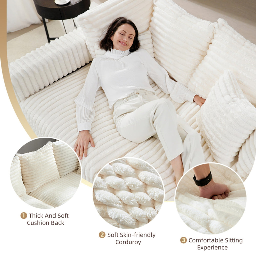 104.3' Plush Corduroy 4-Seat Sofa,Modern Comfy Upholstered Sofa Cloud Couch,Deep Seat Couches with Soft Pillows,Convertible Deep Seat Sofa Lounge Chair for Living Room Bedroom,Apartment,Office