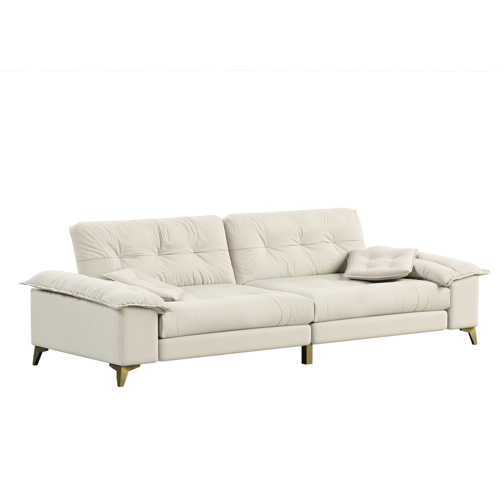104.7 ' Modern 4-Seat Cloud Sofa with Wide Removable Armrests, Tufted Sofa with Metal Legs,Comfy Chenille Upholstered Couch with 2 Pillows for Living Room,Bedroom,Apartment, Office,Studio,Beige