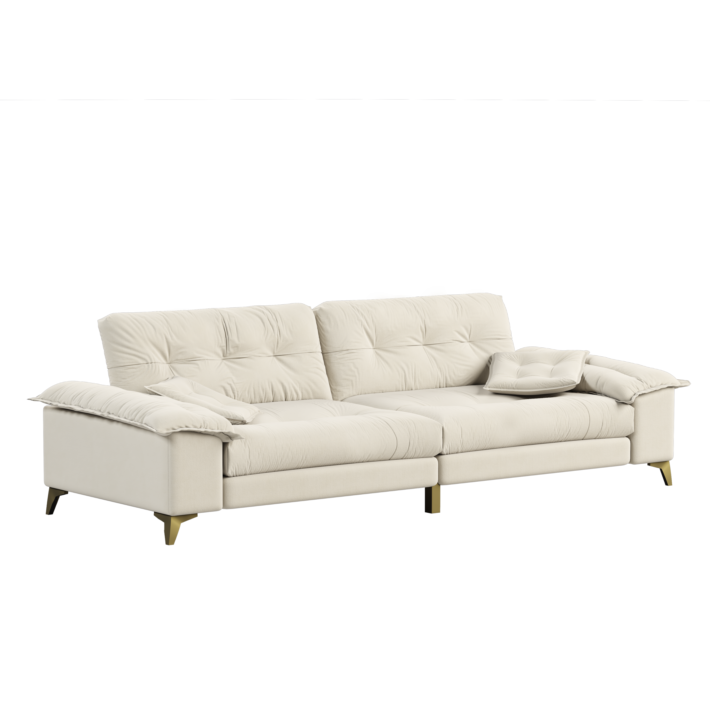 104.7 ' Modern 4-Seat Cloud Sofa with Wide Removable Armrests, Tufted Sofa with Metal Legs,Comfy Chenille Upholstered Couch with 2 Pillows for Living Room,Bedroom,Apartment, Office,Studio,Beige