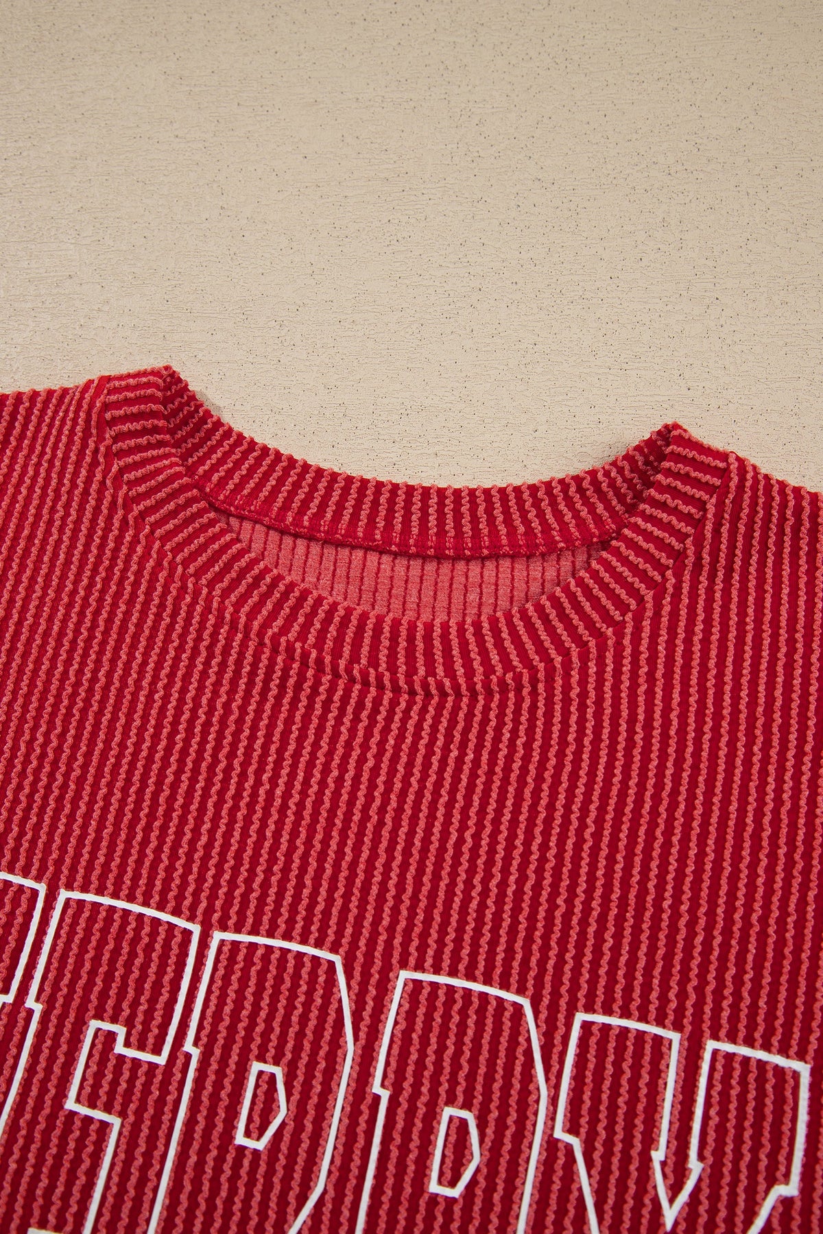 Christmas Letter Print Corded Knit Top & Pants Set