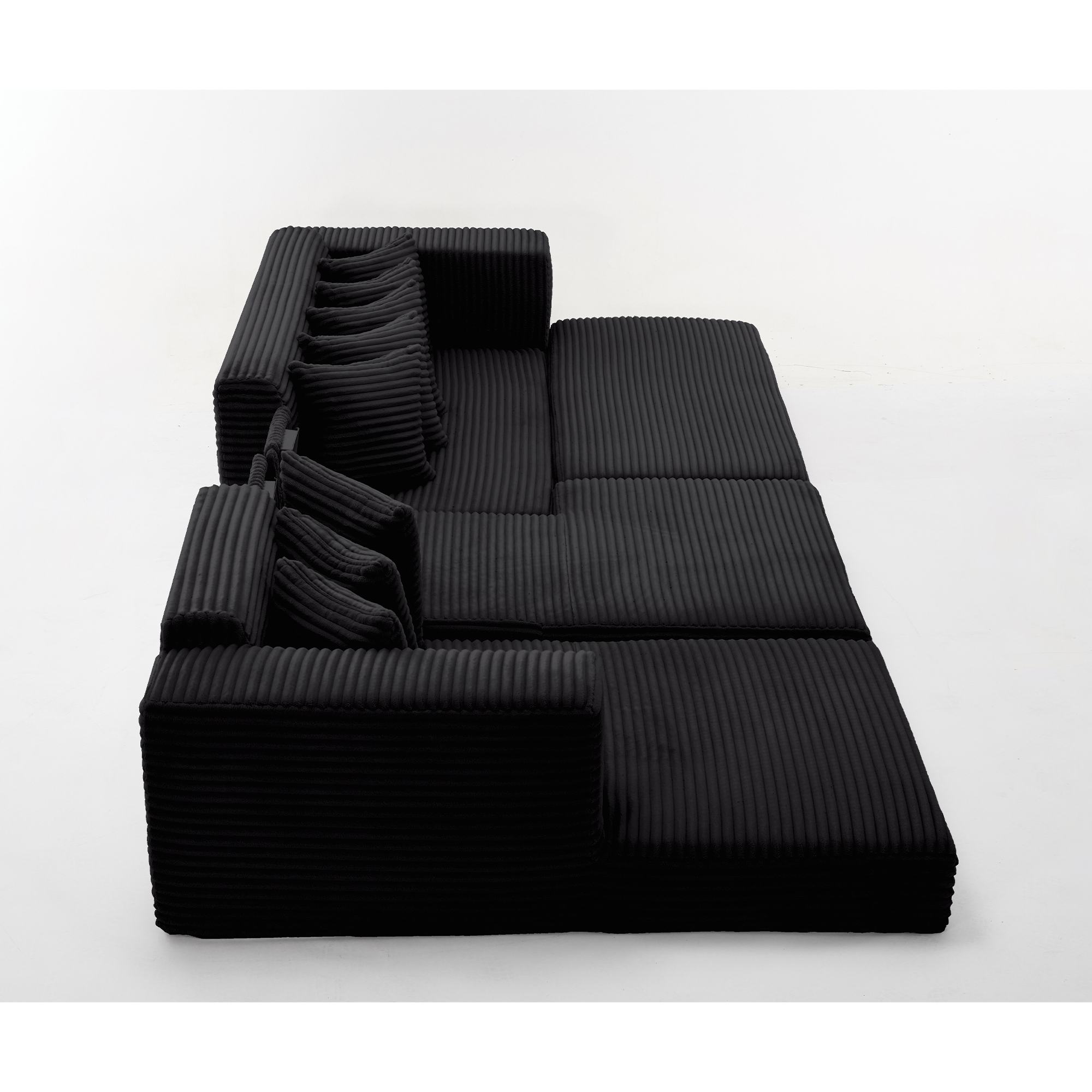 [NEW ARRIVED] [VIDEO PROVIDED] Oversize Cloud Sectional Couch, L-Shape Sofa, Convertible Floor Sleeper Sofa Bed, No Assembly ,Eight pillows,3-in-1,Side Pocket,(Left Facing Sofa),3 Seat,Corduroy,Black