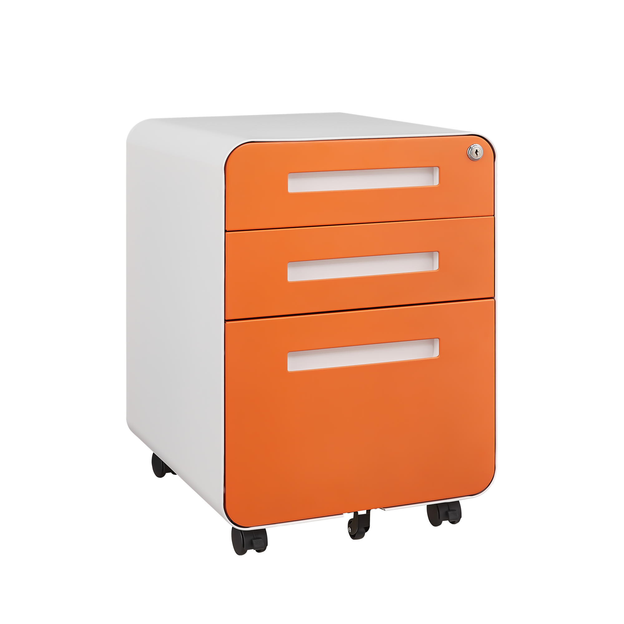 Rounded 3 drawer mobile filing cabinet, multifunctional legal/letter/A4 file storage cabinet, 5-wheel design anti tilt cold-rolled steel, with pencil storage box,