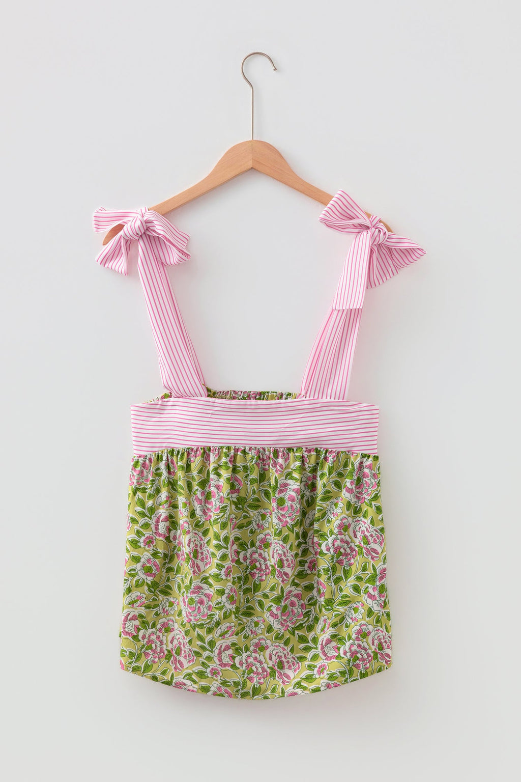 Floral Stripe Tie Strap Babydoll Tank Top
