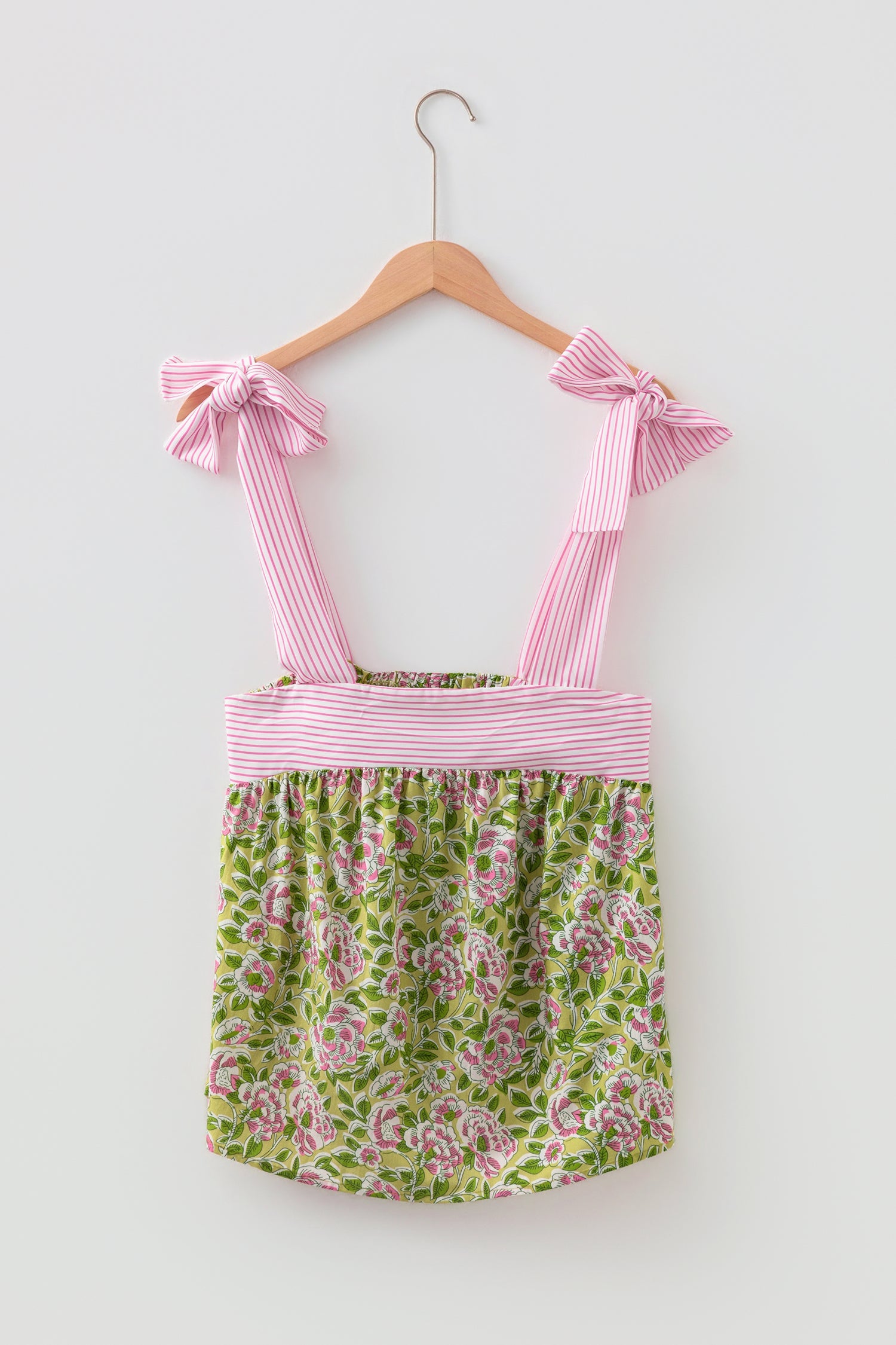 Floral Stripe Tie Strap Babydoll Tank Top