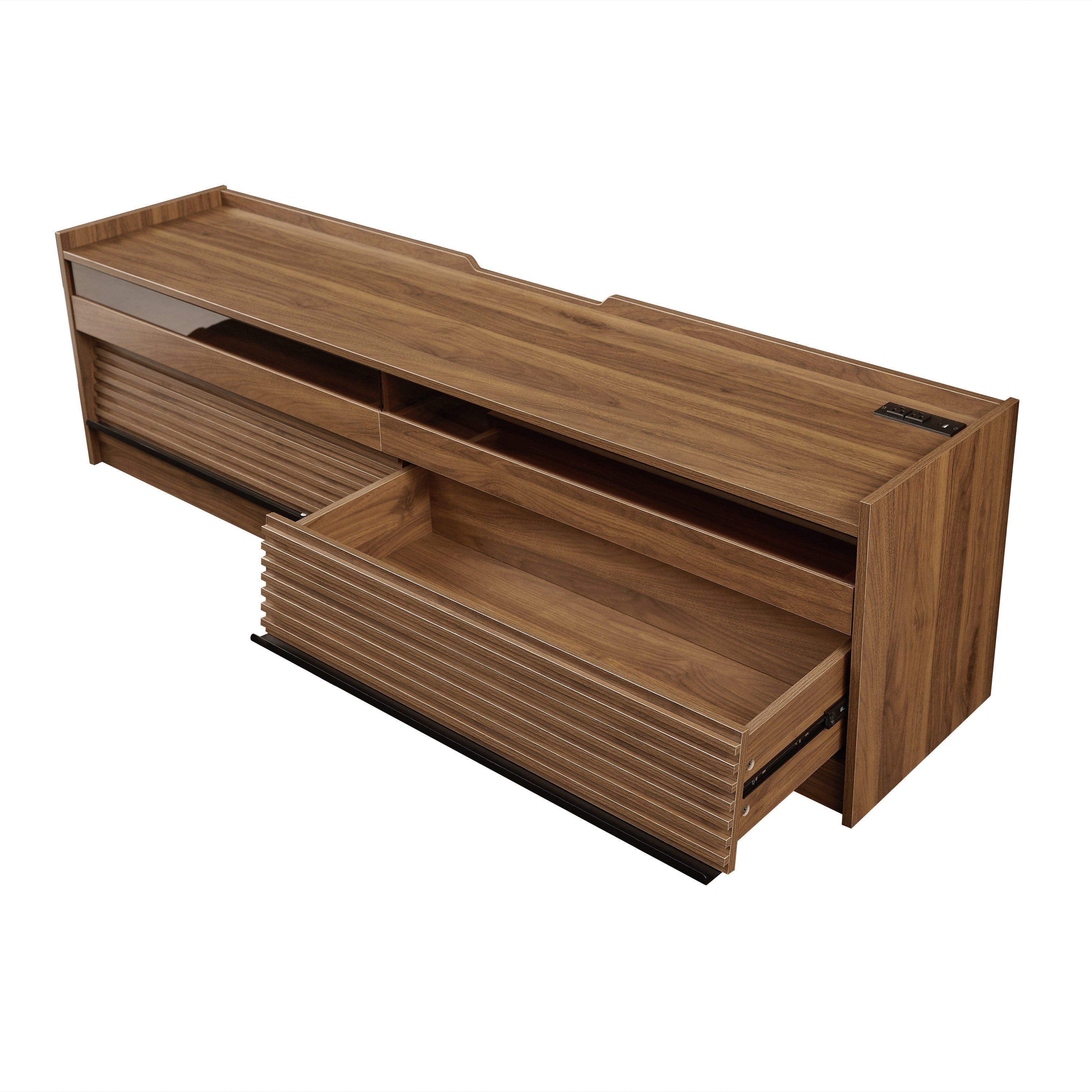 Mirod Modern TV Stand with Ample Storage,4 Drawer Design with Tempered Glass ,Built-in Charging Ports and Ambient LED Lighting ,Versatile for Any Decor Style