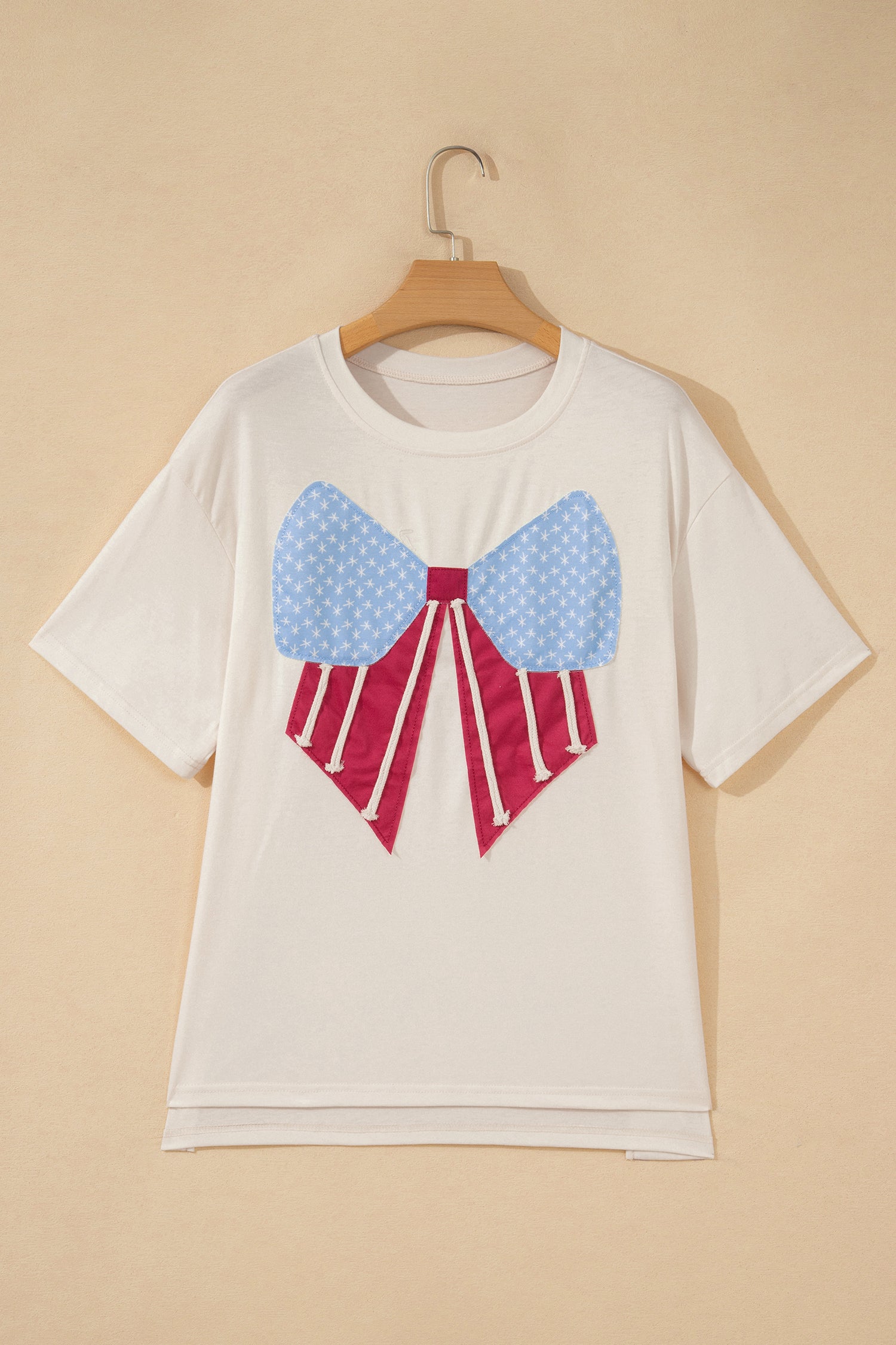 USA Flag Bow Patch Loose Knit T-Shirt