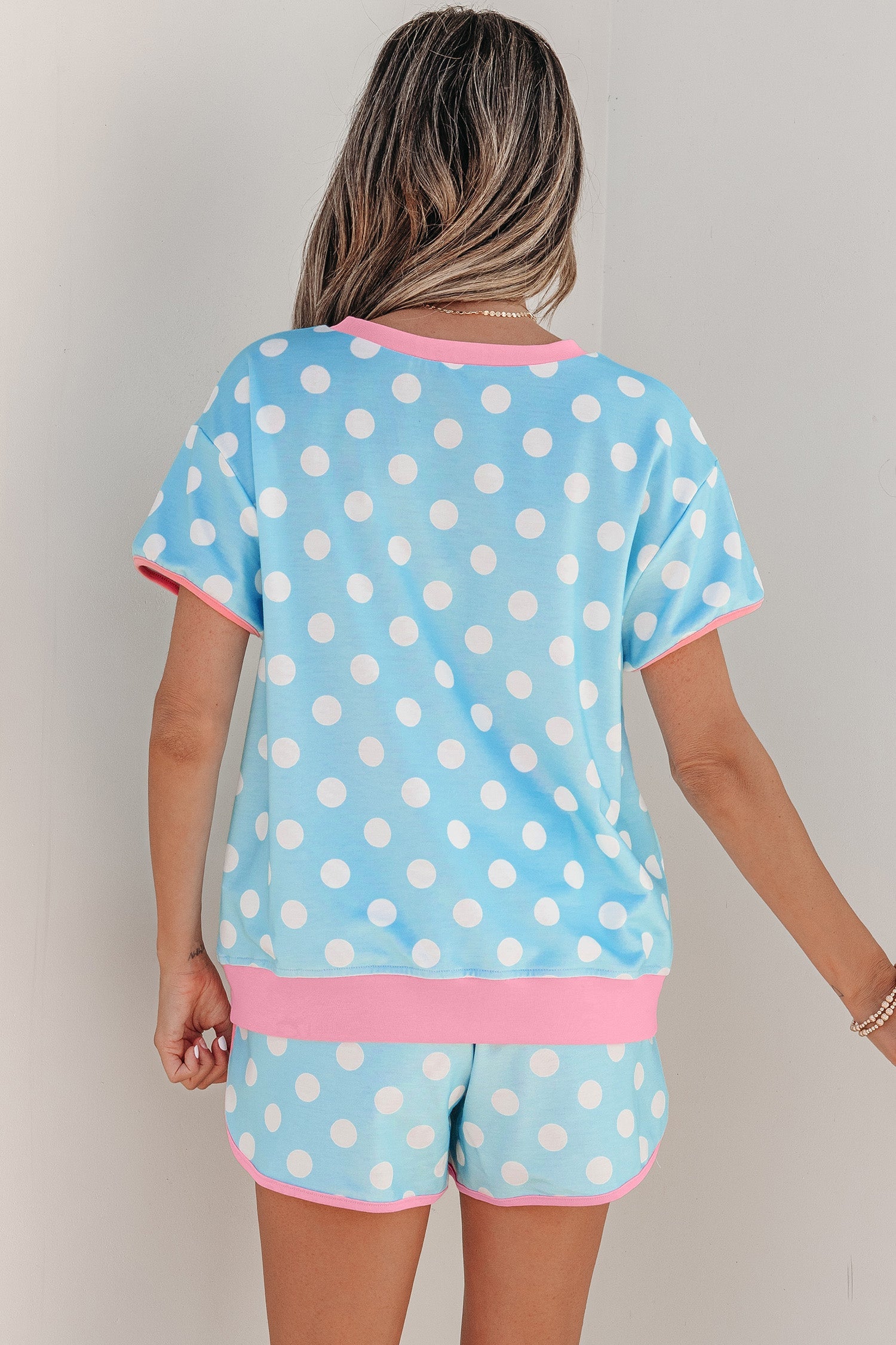 Polka Dot Contrast Trim Top & Short Set