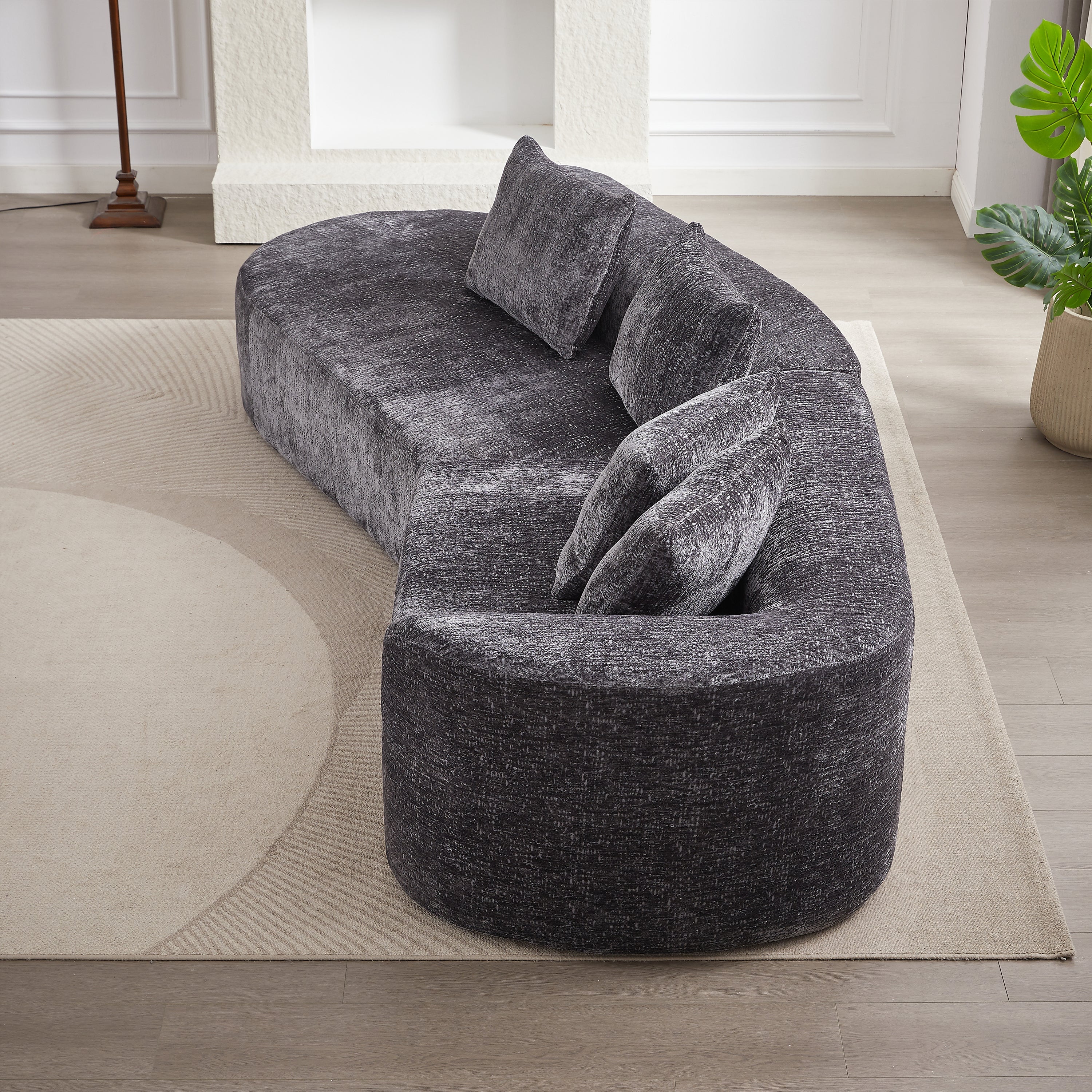 Modern Upholstered Oversized Sectional Sofa, 114-Inch Chenille 4-Seater Extra Deep & Wide Seat Curved Cloud Couch with 4 Throw Pillows, Free Combination Sofa Couch for Living Room,Bedroom