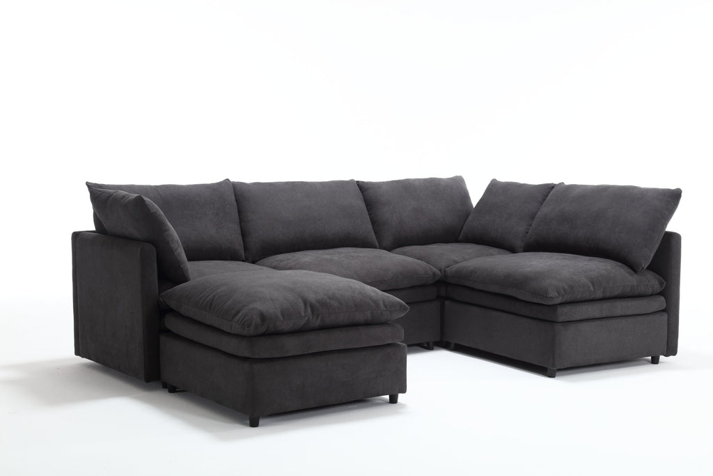 [ PACKAGING NEW UPGRADE]   [VIDEO PROVIDED]Modern U-shaped Sectional Sofa ,5-seat  Sofa ,Sleeper Sofa Couch with Chaise Lounge for Living Room,Apartment,Upholstered,Polyester,New upgrade,Dark Gray