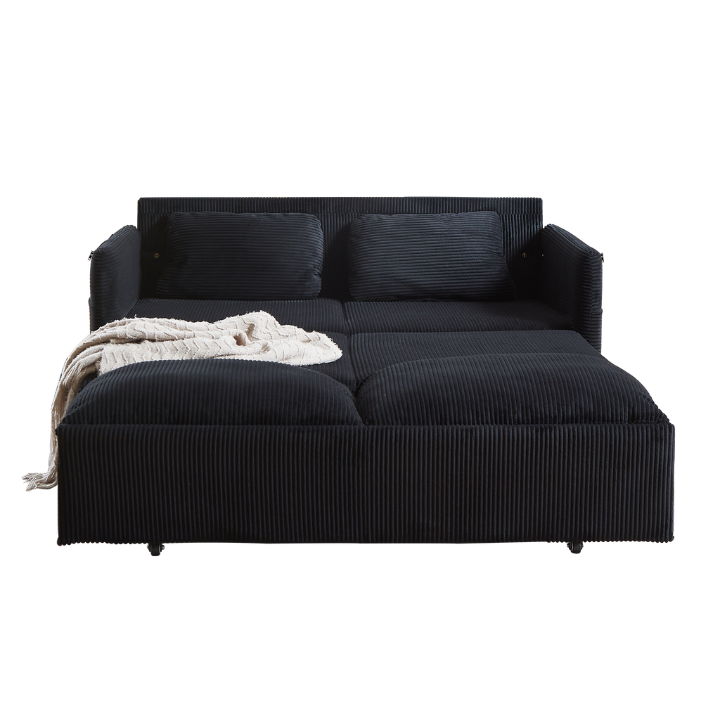 MH'' 64.5 Inch Sleeper Sofa Bed  3-in-1 Adjustable Sleeper with Pullout Bed   2 Pillows and Side Pockets  Soft Corduroy Convertible Sleeper Sofa Bed for Living Room Bedroom Apartment Office