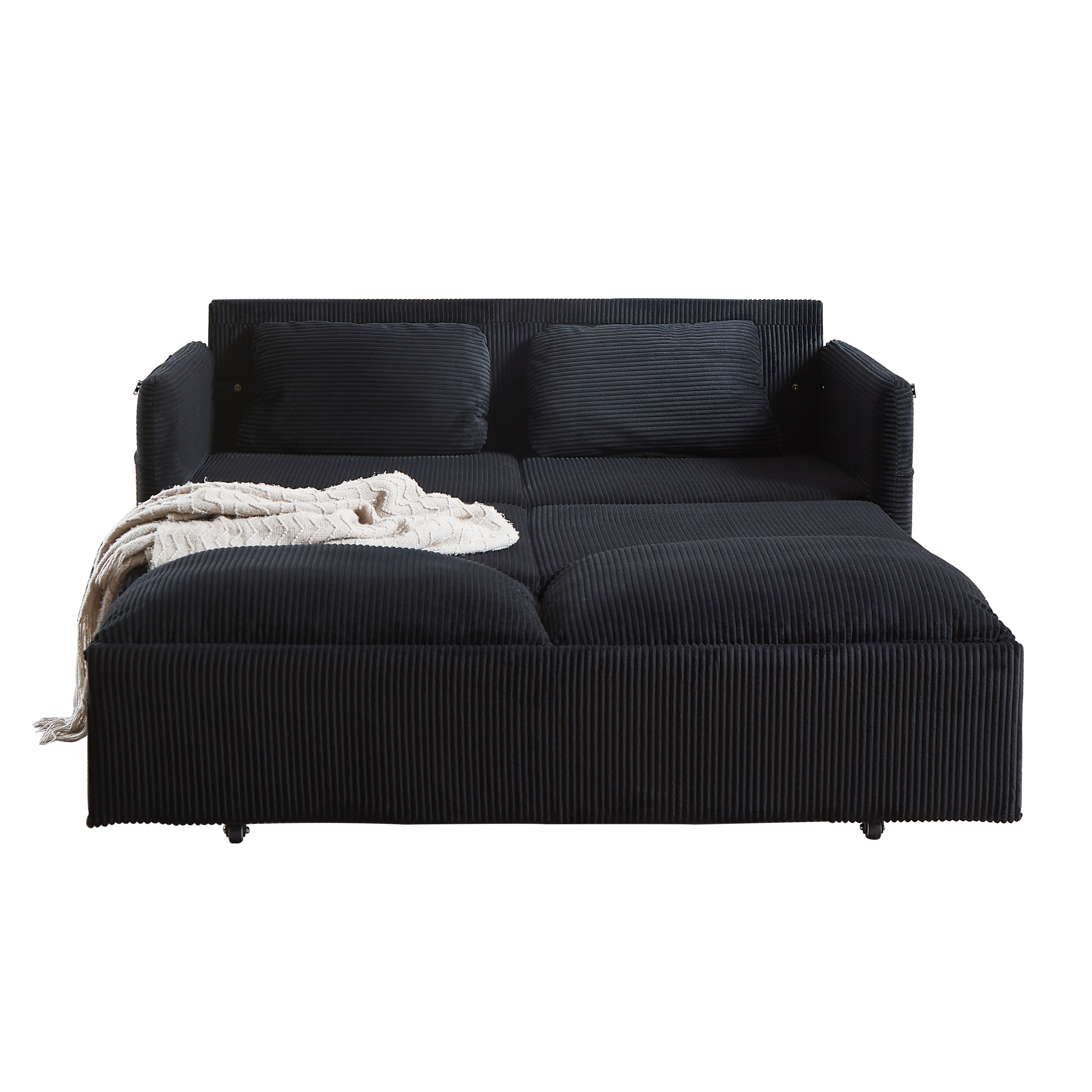 MH'' 64.5 Inch Sleeper Sofa Bed  3-in-1 Adjustable Sleeper with Pullout Bed   2 Pillows and Side Pockets  Soft Corduroy Convertible Sleeper Sofa Bed for Living Room Bedroom Apartment Office