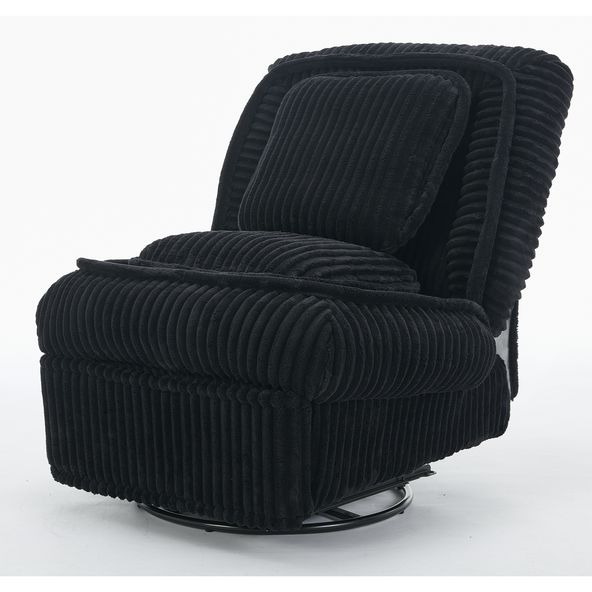 [NEW ARRIVED] 360° Swivel Rocking Single Sofa,Recliner Sofa, Manual Glider Rocking Armless Chair,Living Room Office, With Adjustable Backrest and Footrest and pillows, Small Spaces,Corduroy , Black