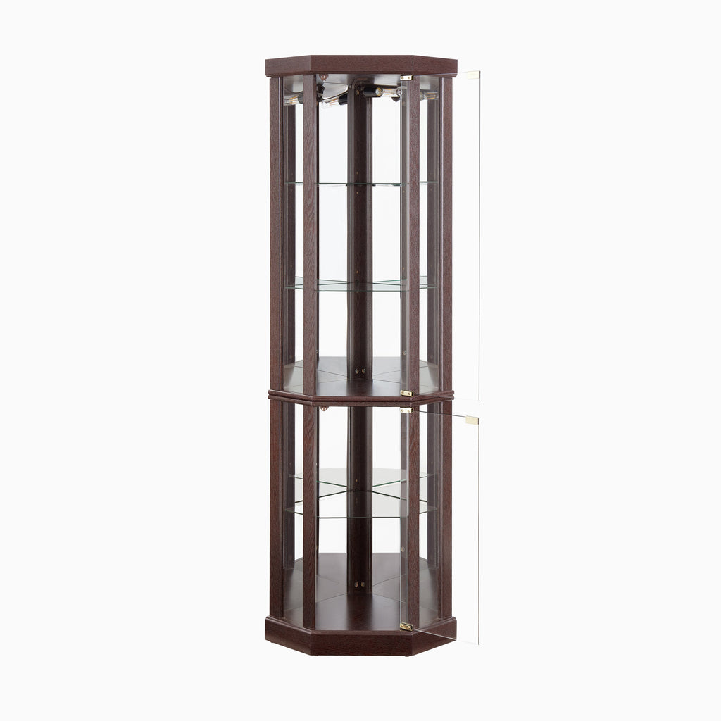 Lighted Corner Curio Cabinet - Elegant Glass Display Case for Living Room & Bar Storage - Perfect for Antique Collections & Wine - Includes Built-in Lighting - Dark Cherry
