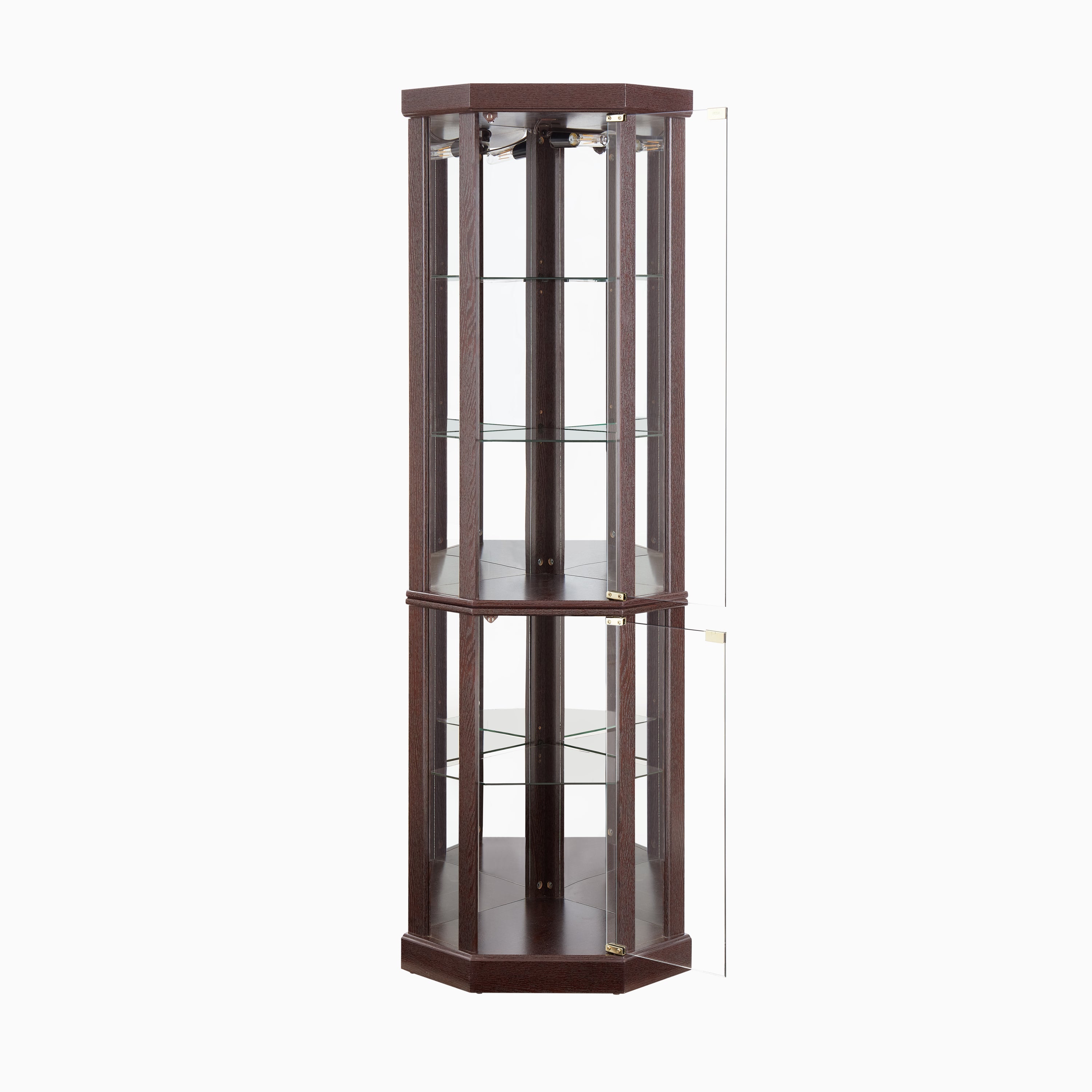 Lighted Corner Curio Cabinet - Elegant Glass Display Case for Living Room & Bar Storage - Perfect for Antique Collections & Wine - Includes Built-in Lighting - Dark Cherry