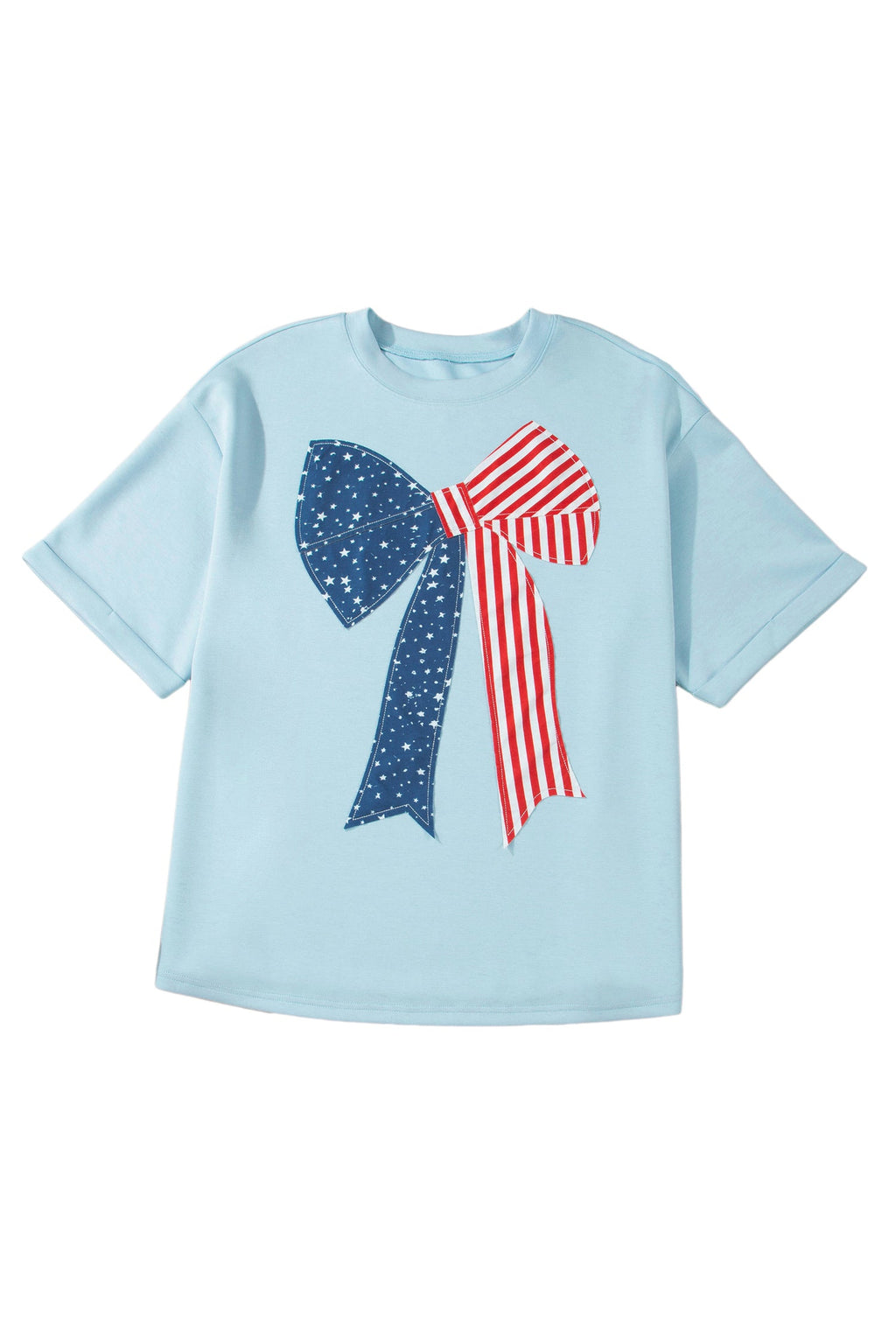Plus Size Patriotic Stars & Stripes Bow Patchwork T-Shirt
