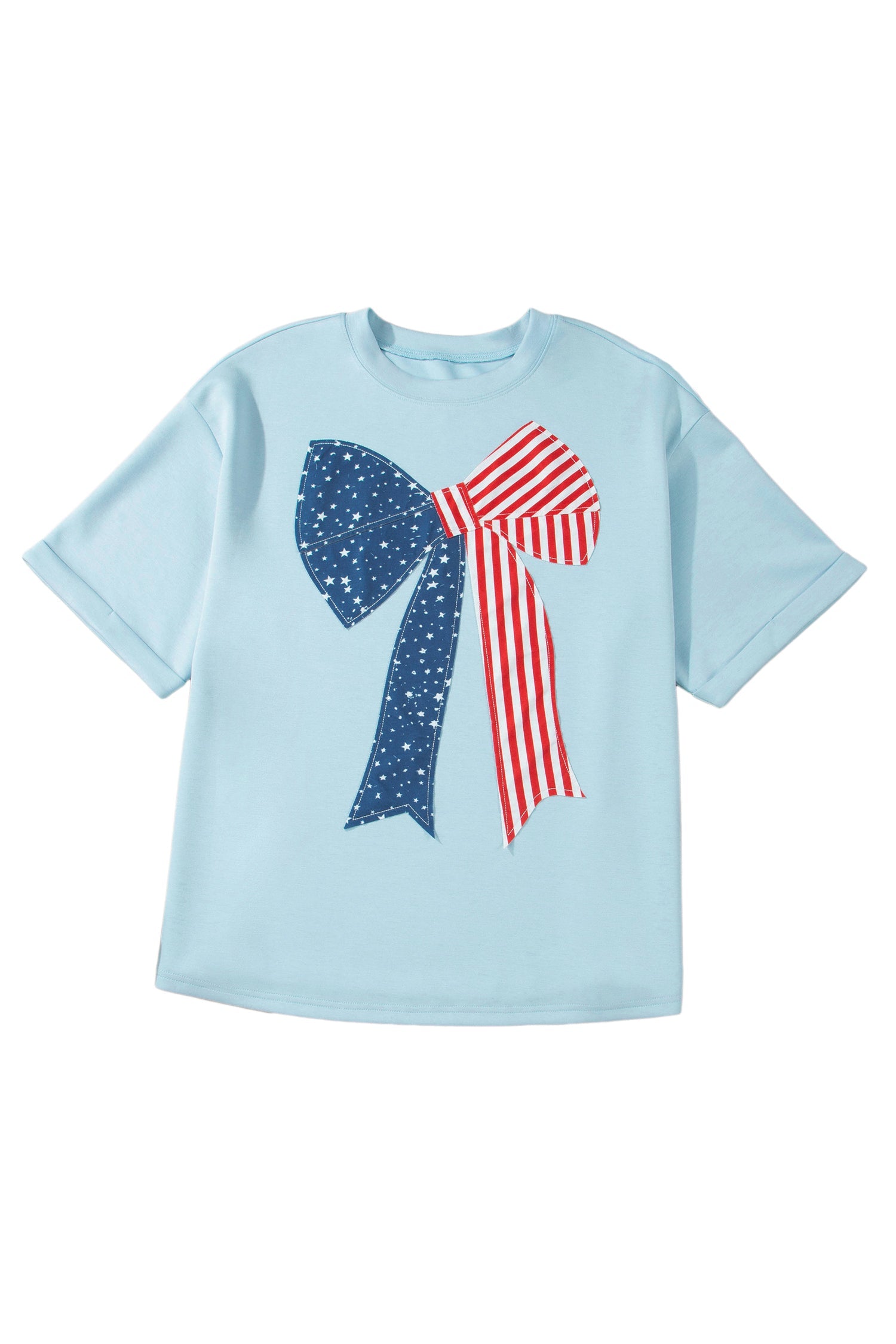 Plus Size Patriotic Stars & Stripes Bow Patchwork T-Shirt
