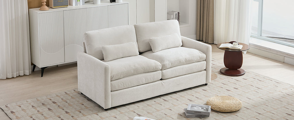 Cozy Upholstered Loveseat Sofa with Double Cushion Design in Beige Chenille, 68.1'