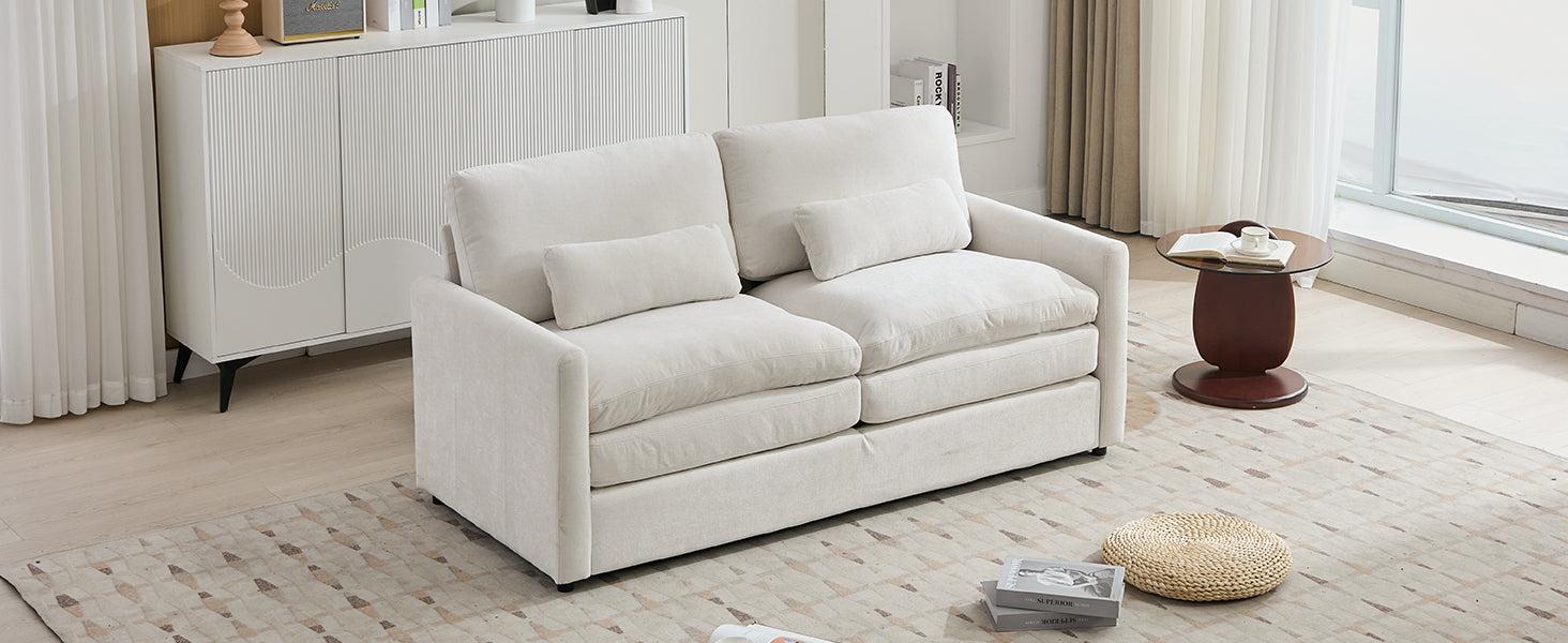Cozy Upholstered Loveseat Sofa with Double Cushion Design in Beige Chenille, 68.1'