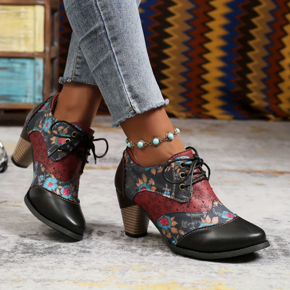 Point Toe Block Heels Ankle Boots