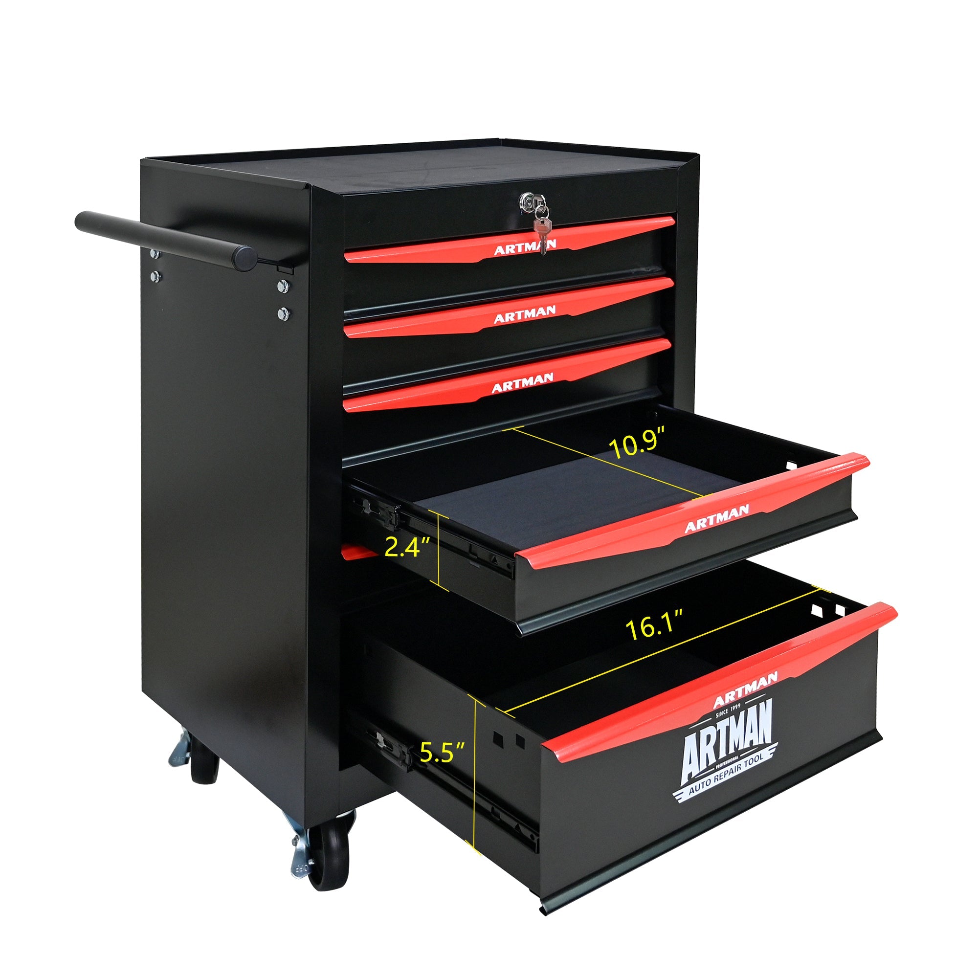 Rolling Metal Tool Chest with 6 Drawers, 20' Steel Storage Cabinet with Ball Bearing Slides, Black and Red Finish