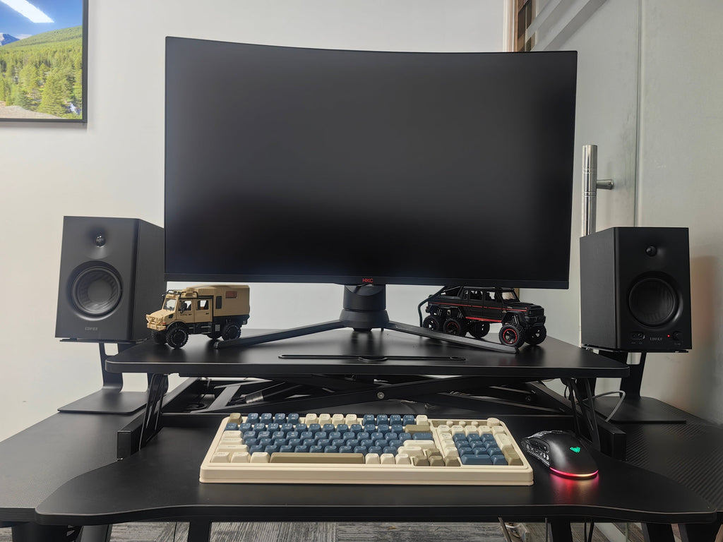 32 Inch Desk Converter, Height Adjustable Sit to Stand Riser, Dual Monitor and Laptop Workstation with Wide Keyboard Tray (BLACK) BACK-TO-SCHOOL