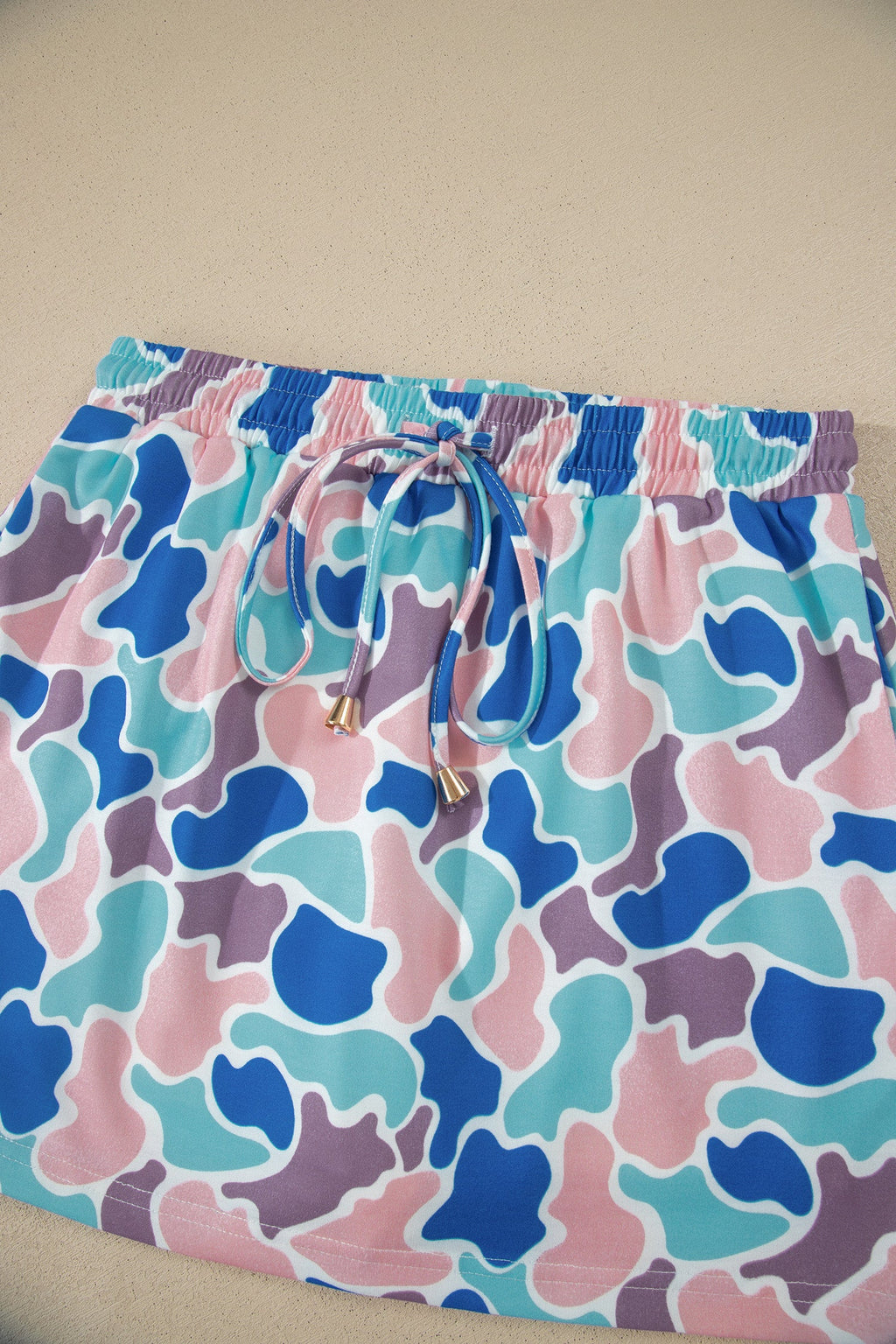 Abstract Camo Elastic Waist Drawstring Mini Skort