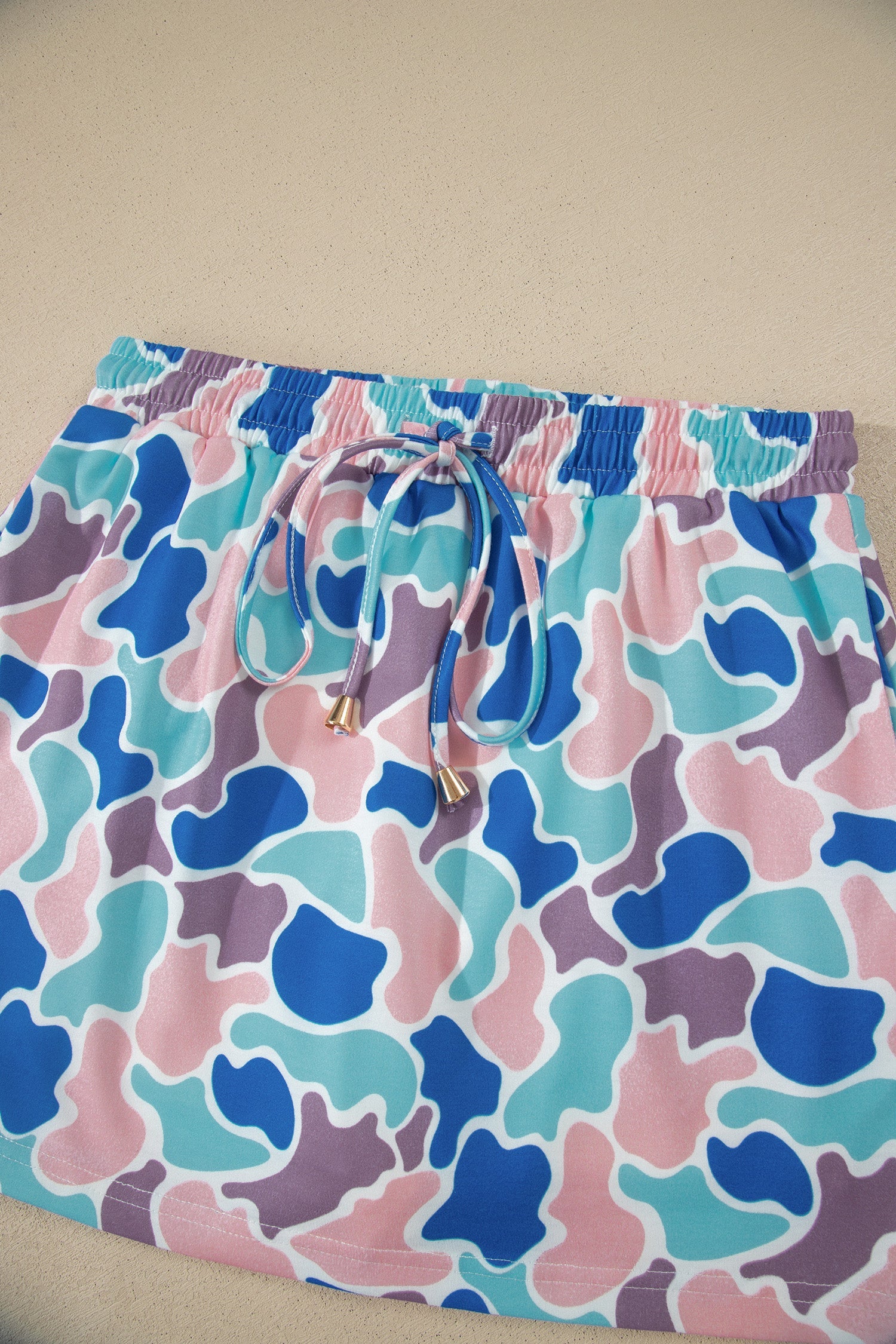 Abstract Camo Elastic Waist Drawstring Mini Skort