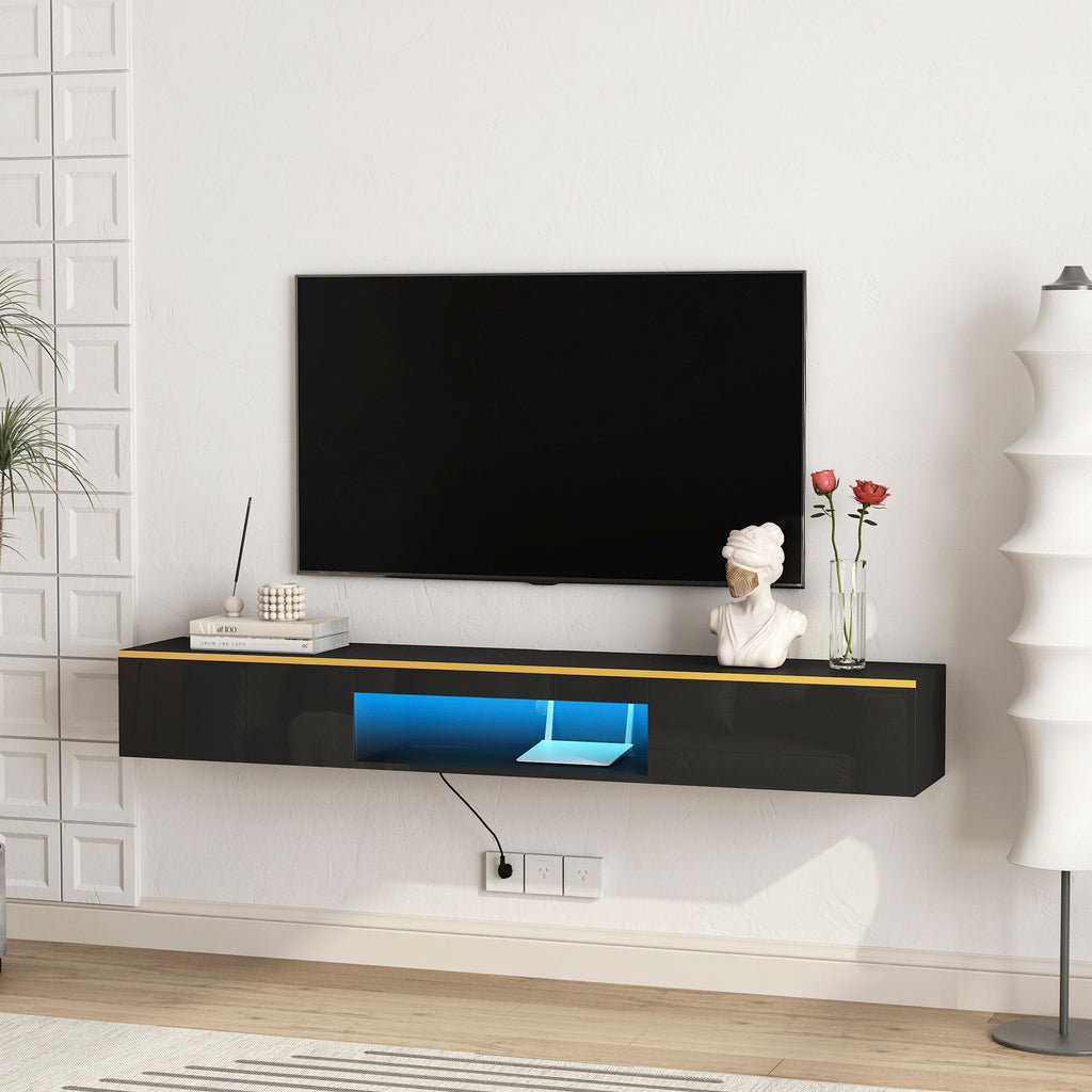 Floating TV Stand Wall Mounted with 16 Color LEDs,69' Modern TV Stand, Floating TV Cabinet Entertainment Center for 55 60 65 Inch TV,Black