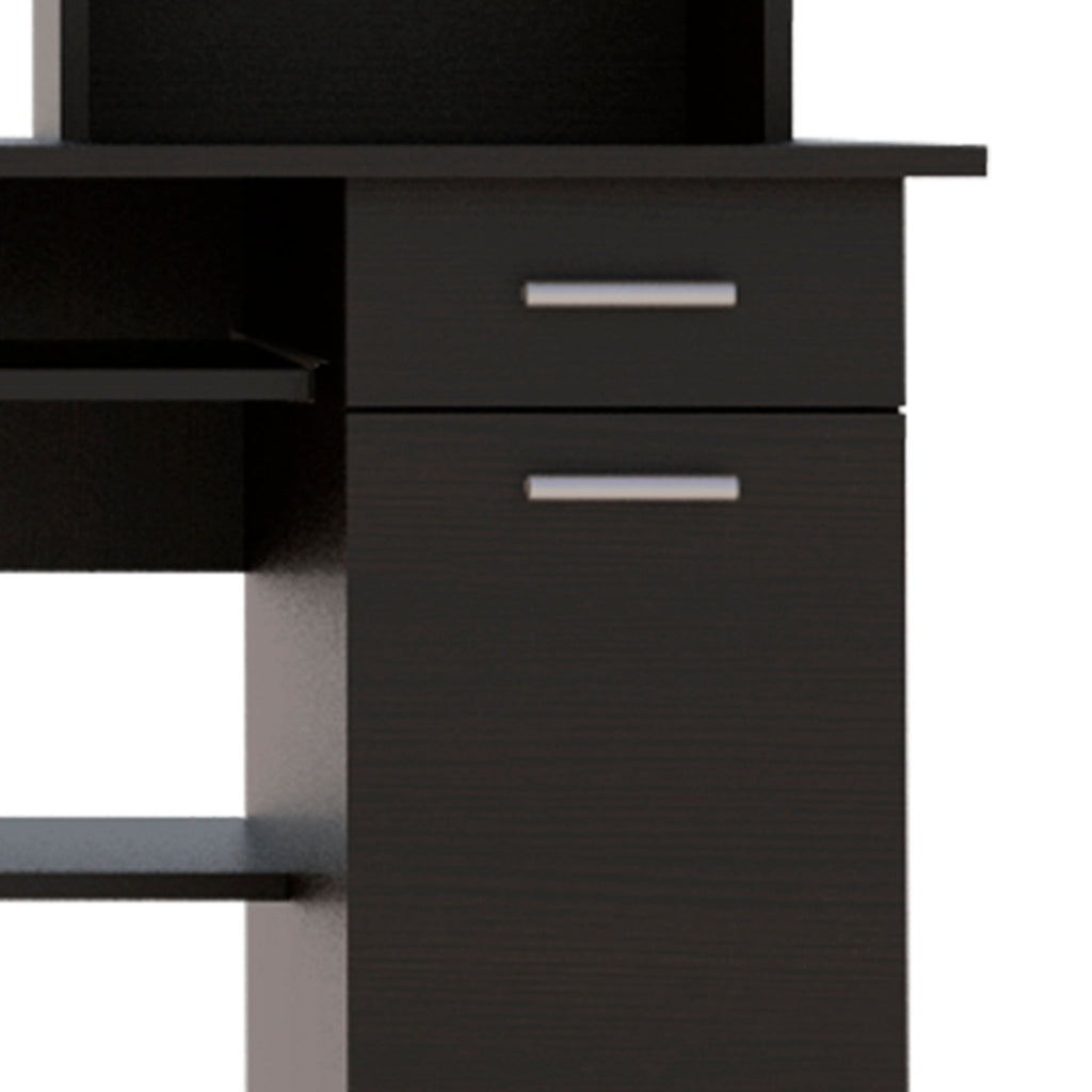 Compu 180 Hutch Desk, Multiple Shelves, Keyboard Tray, CPU anel, One Drawer -Black