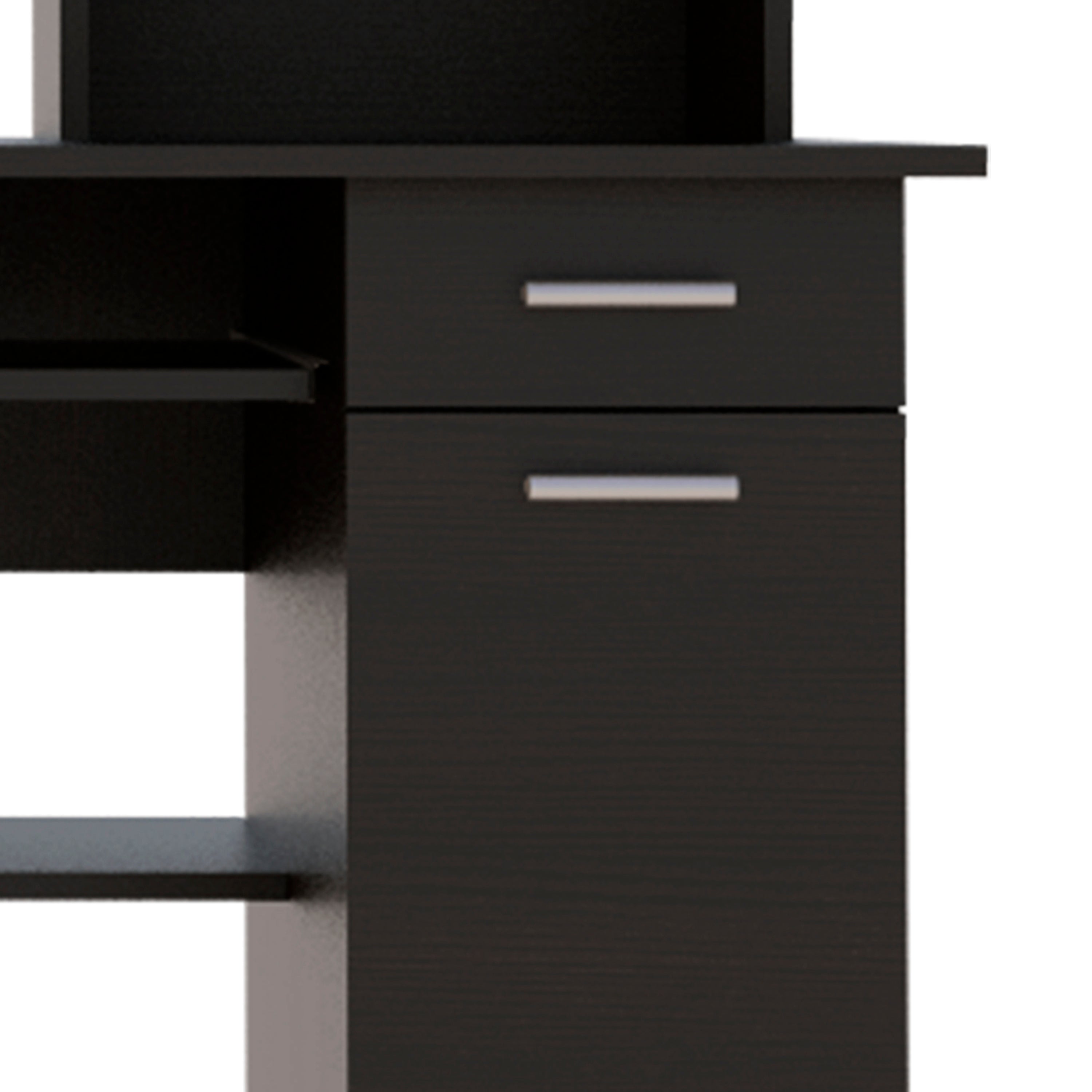 Compu 180 Hutch Desk, Multiple Shelves, Keyboard Tray, CPU anel, One Drawer -Black