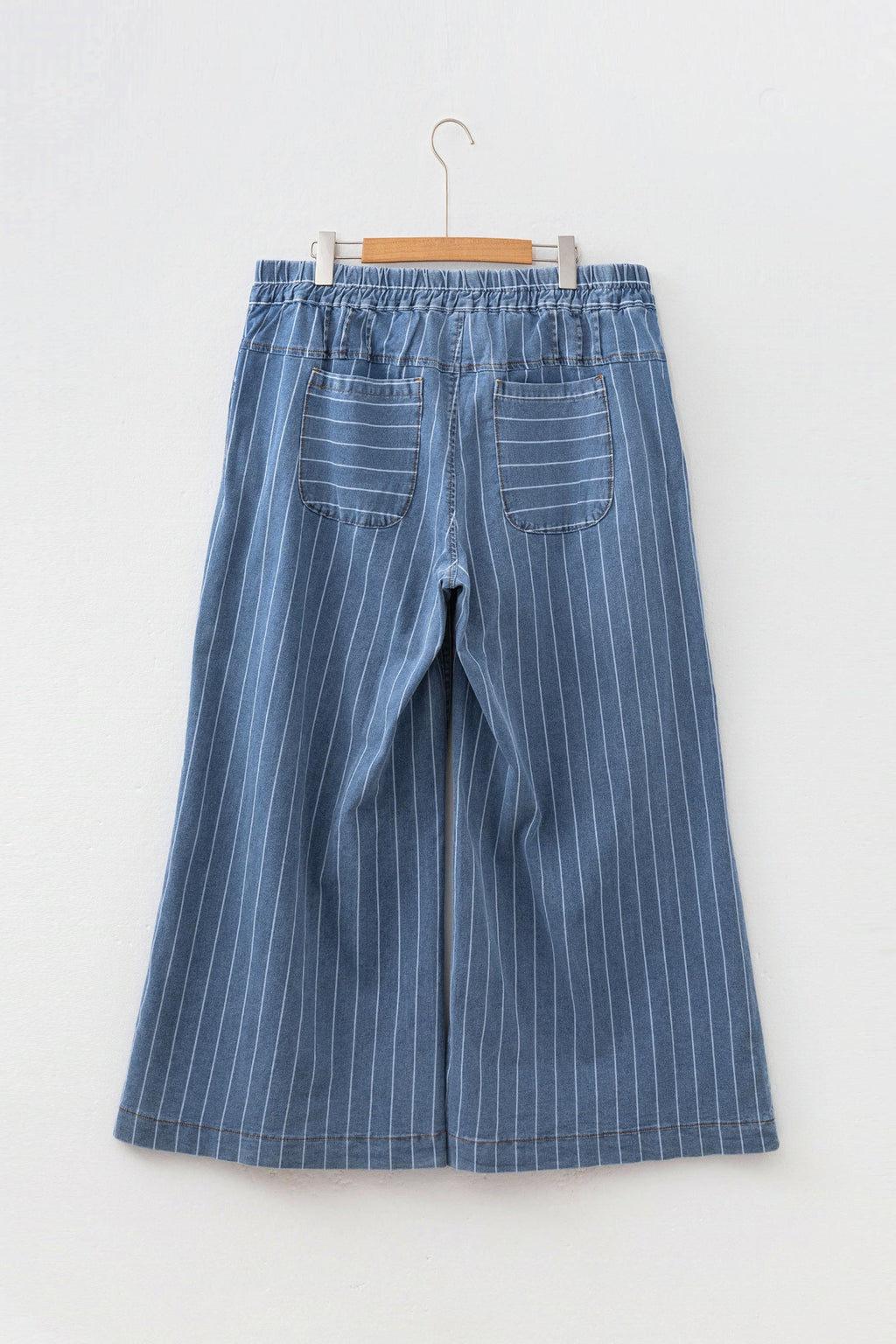 Plus Size Stripe Denim Buttoned Wide Leg Pants