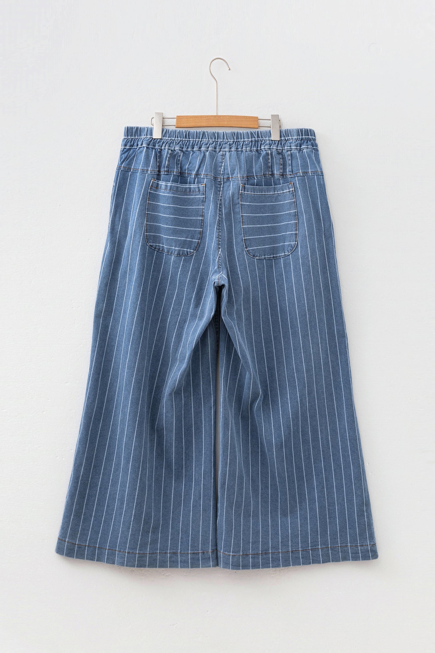 Plus Size Stripe Denim Buttoned Wide Leg Pants