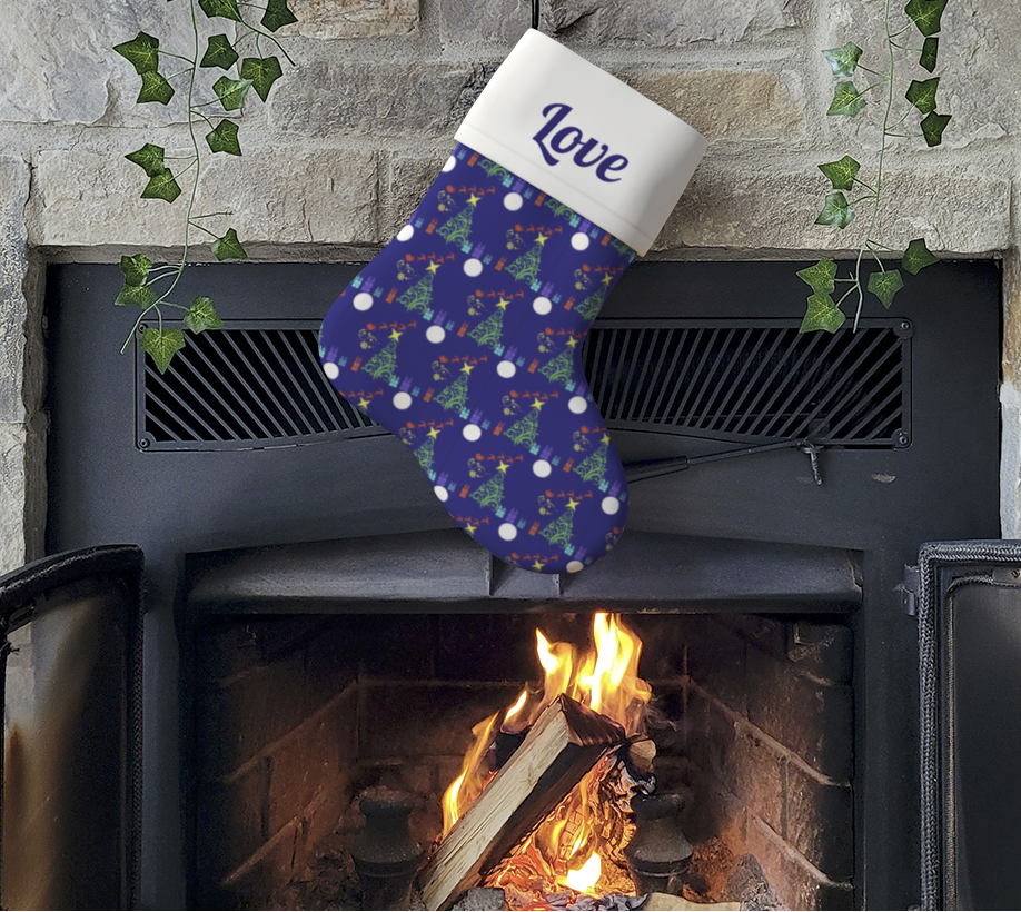 Magical Santa Sleigh on Dark Blue Christmas Stocking