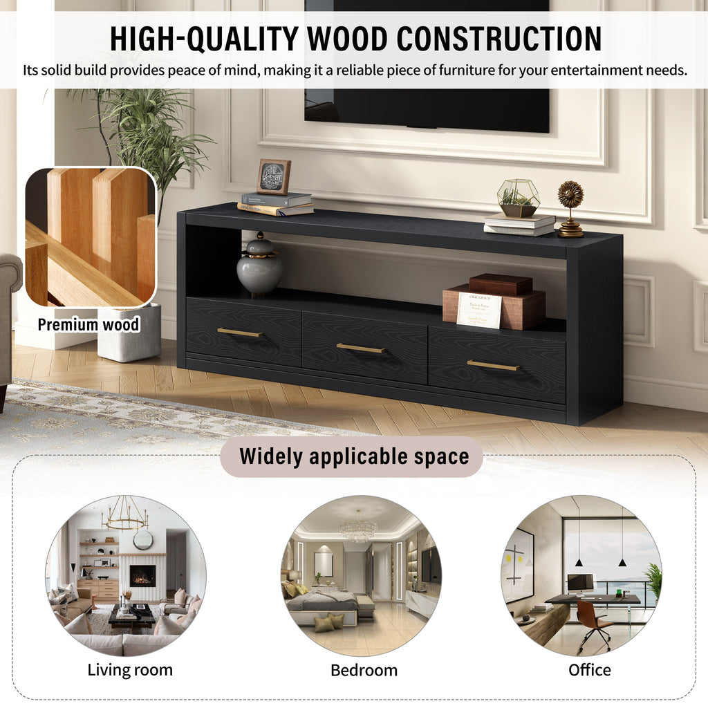 Mirod Stylish TV Stand with Ample Storage,Classic Design with Three Drawers and Spacious Surface,Minimalist Metal Handles,Versatile as TV Console or Side Cabinet