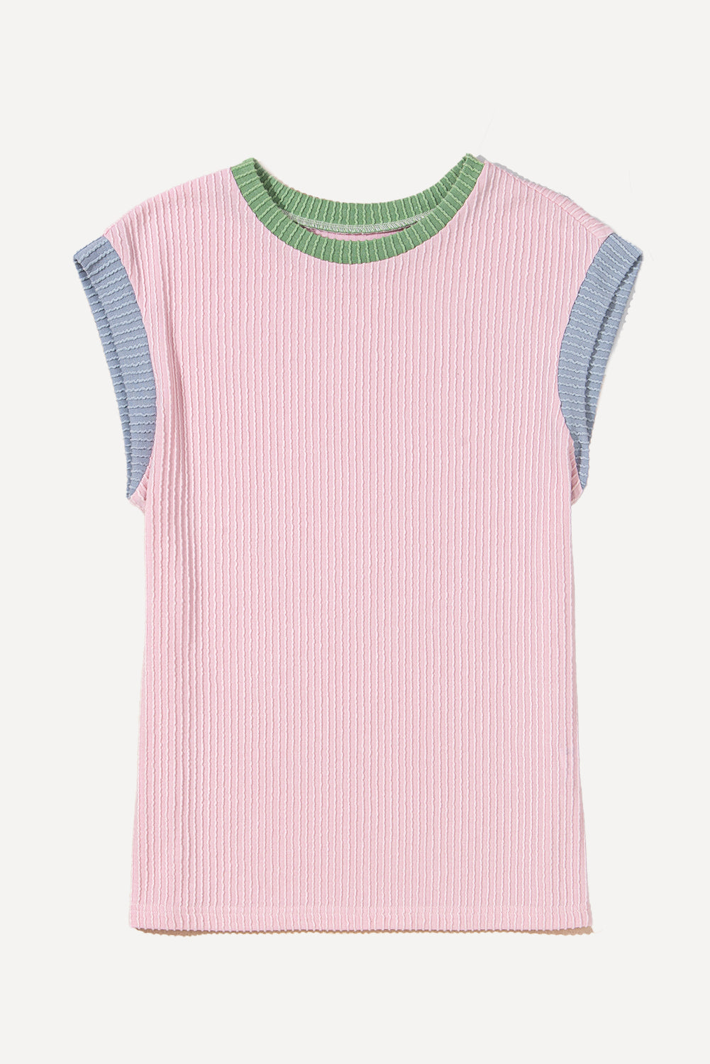 Colorblock Corded Knit Crew Neck Tee