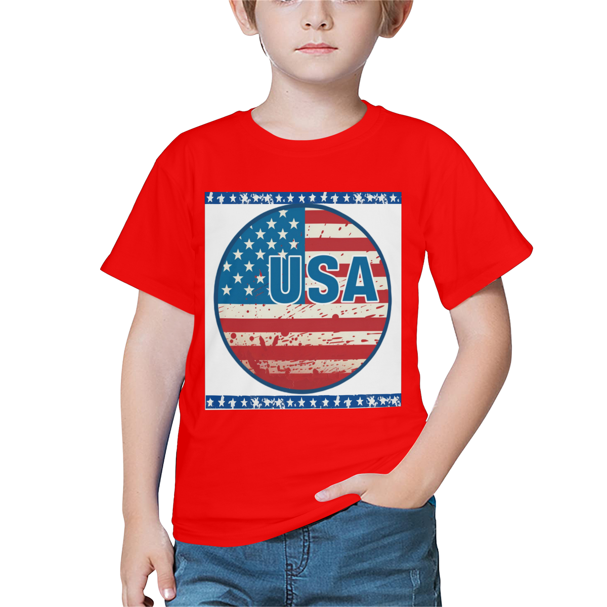 Kid's Round USA Flag Design T-shirt