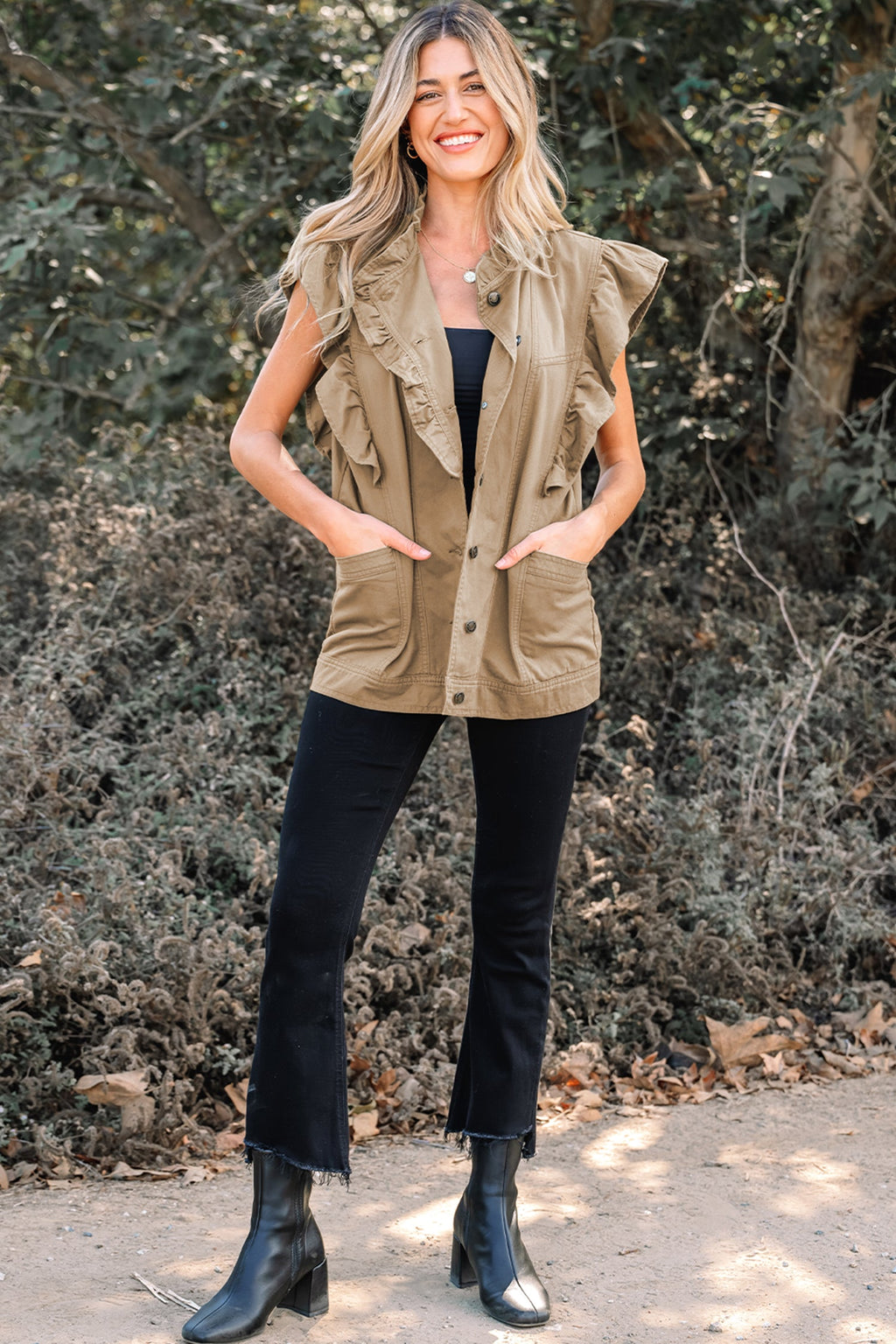 Denim Patchwork Ruffle Sleeve Jacket Vest