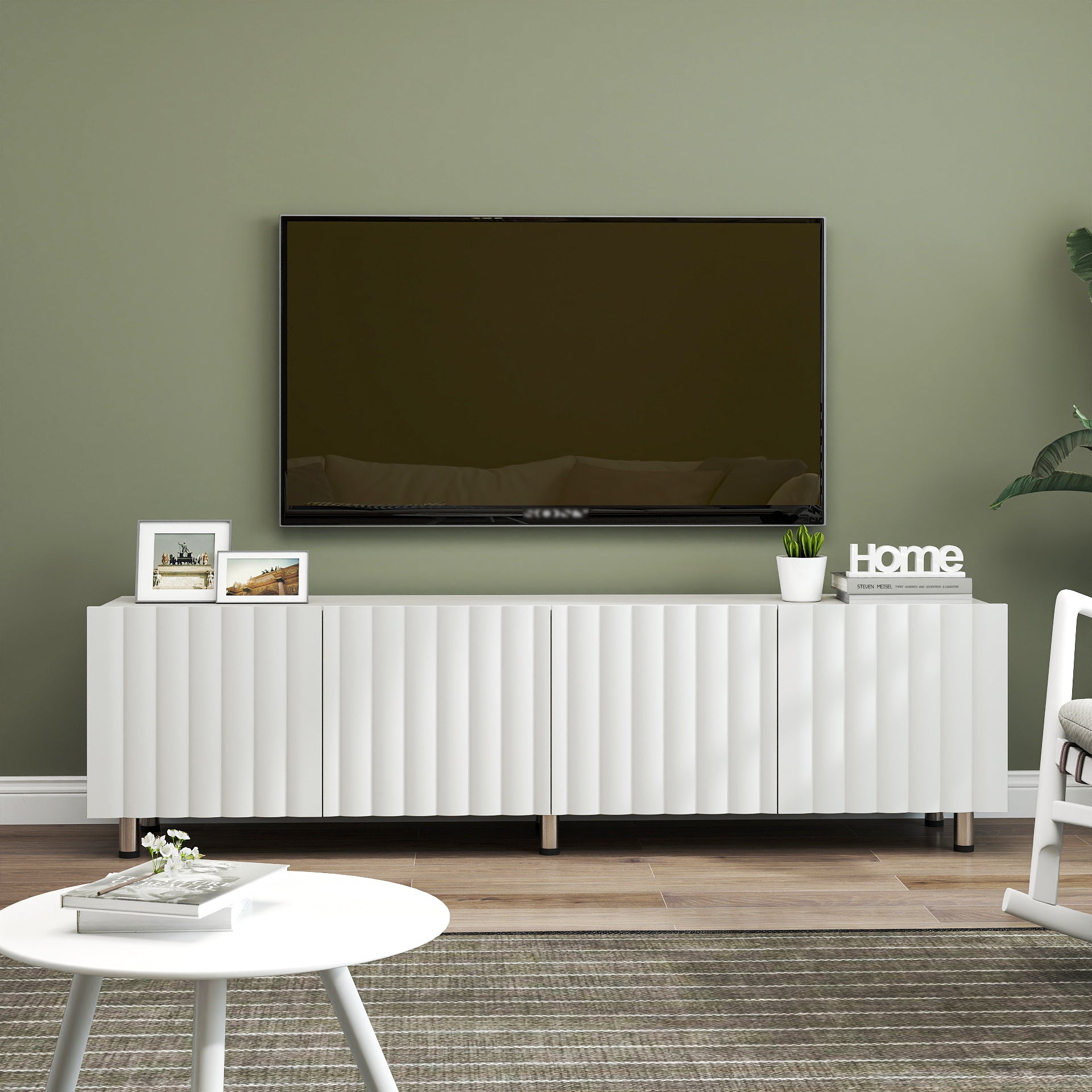 TV Stand for 65+ Inch TV, Modern TV Stand for Living Room, Entertainment Center with Storage & 2 Drawers, TV Media Console Cabinet for Bedroom, White
