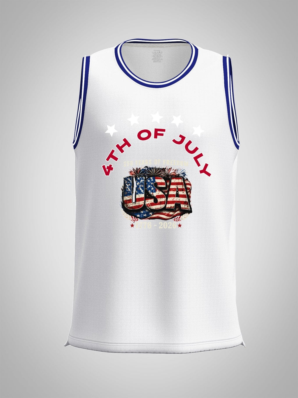 4th of July Adult White with Blue Trim Basketball Uniform | Ships From USA